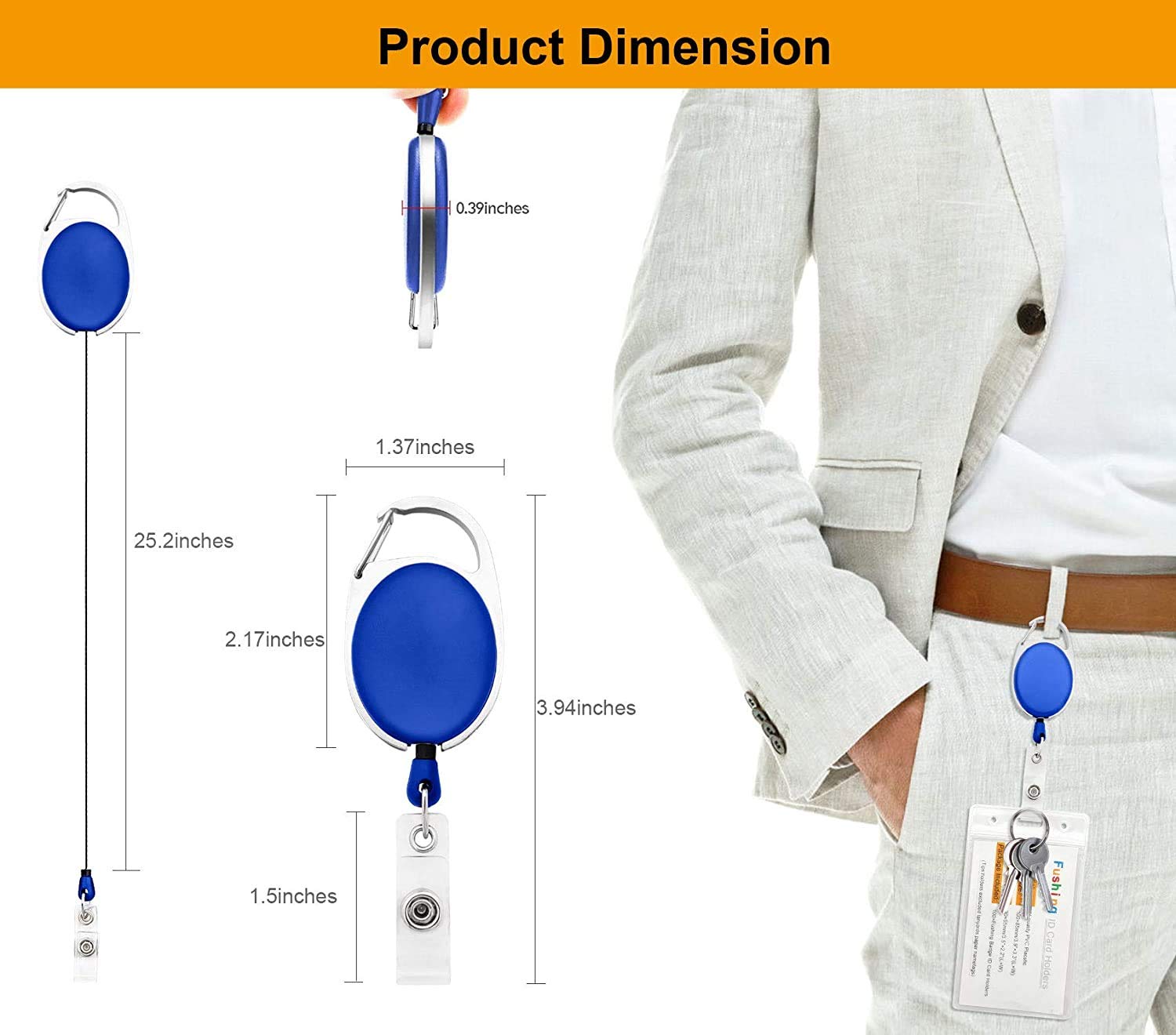 FEDUS I.D. Card Retractable Holder Badge Yo Yo Clip + Card Holder Pack 1 2