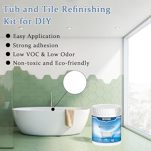 Miniatura 6 de BEKOMN Pintura para Bañera, Kit de Renovación de Bañera y Azulejos 33oz con Herramientas, Pintura para Bañera Blanca a Base de Agua de Bajo Olor,