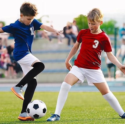 Miniatura 3 de GRPSKCOS Calcetines de fútbol blancos y negros, 2 pares, para deportes de equipo, atléticos, fútbol, béisbol, calcetines largos para jóvenes, niños,