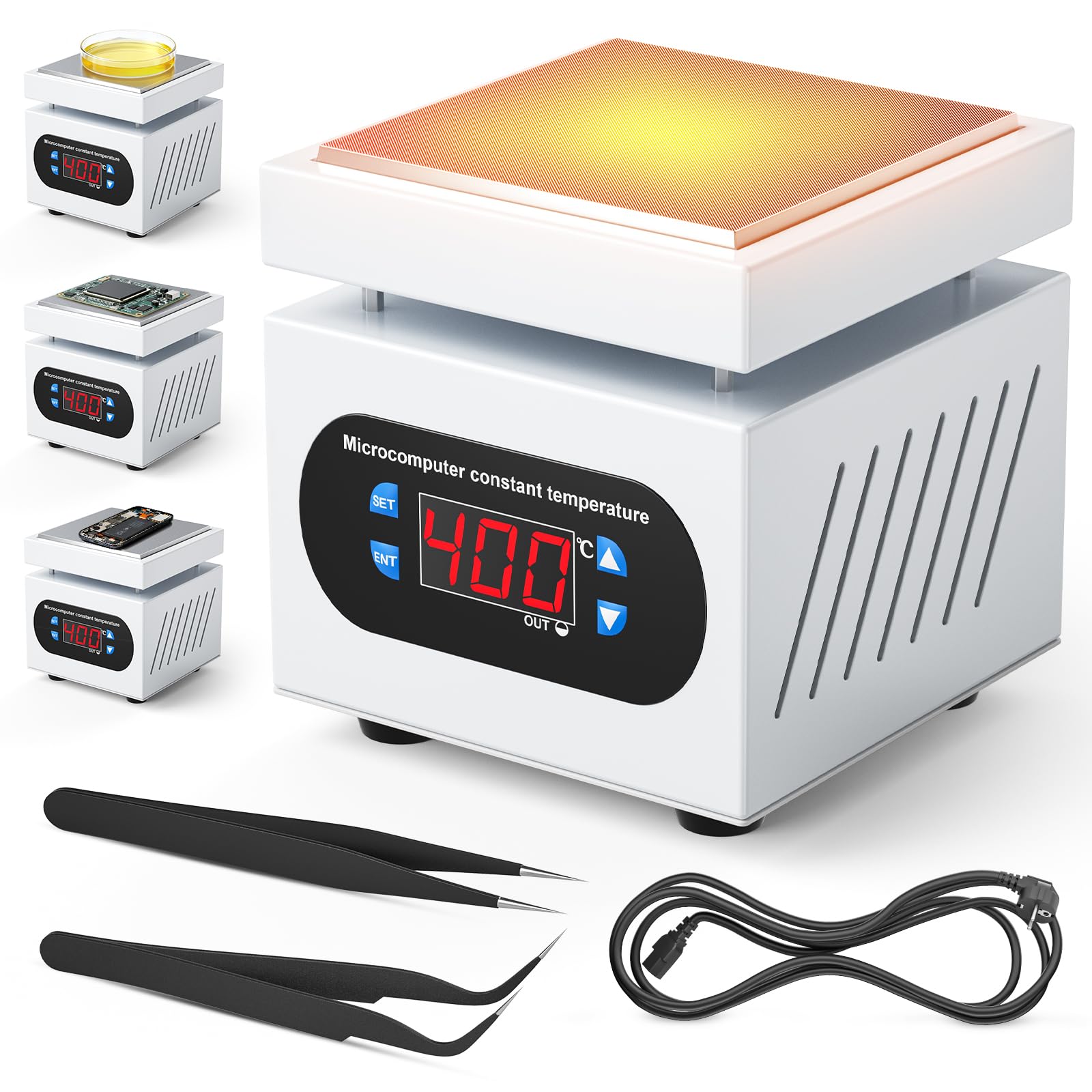 Station de chauffage PCB - 350 W - Plaque chauffante électrique - 100 x 100 mm - 0-400 °C - Station de préchauffage - Micro-ordinateur LED - Préchauffage électrique - Pour réparation d'écran et