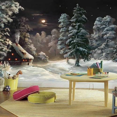 Miniatura 3 de VGHUYEVOGERE Murales de pared modernos 3D de pueblo nocturno de Navidad, papel tapiz autoadhesivo extraíble de PVC para decoración de pared de sala