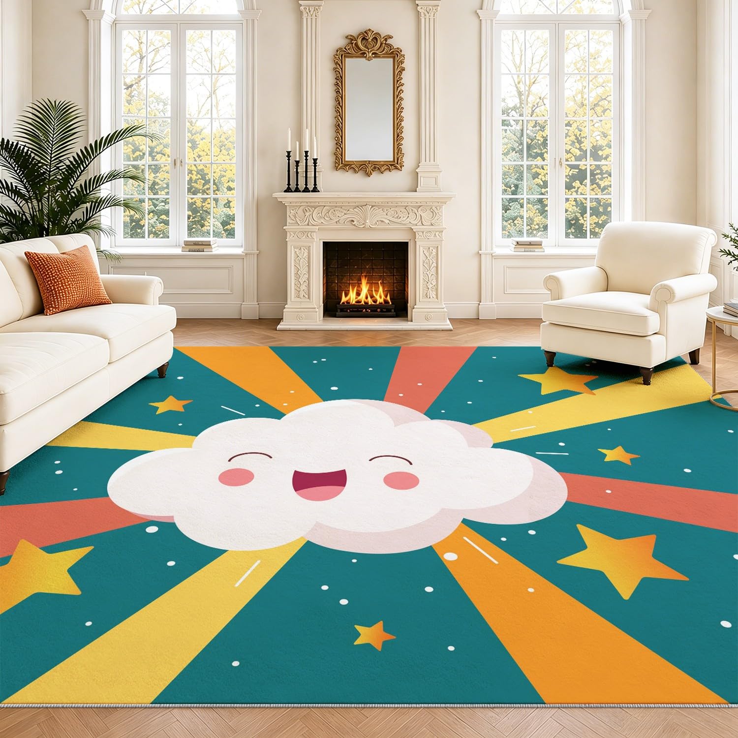 Tapis À Motif Courbes topographiques Lavable et antidérapant pour Salon