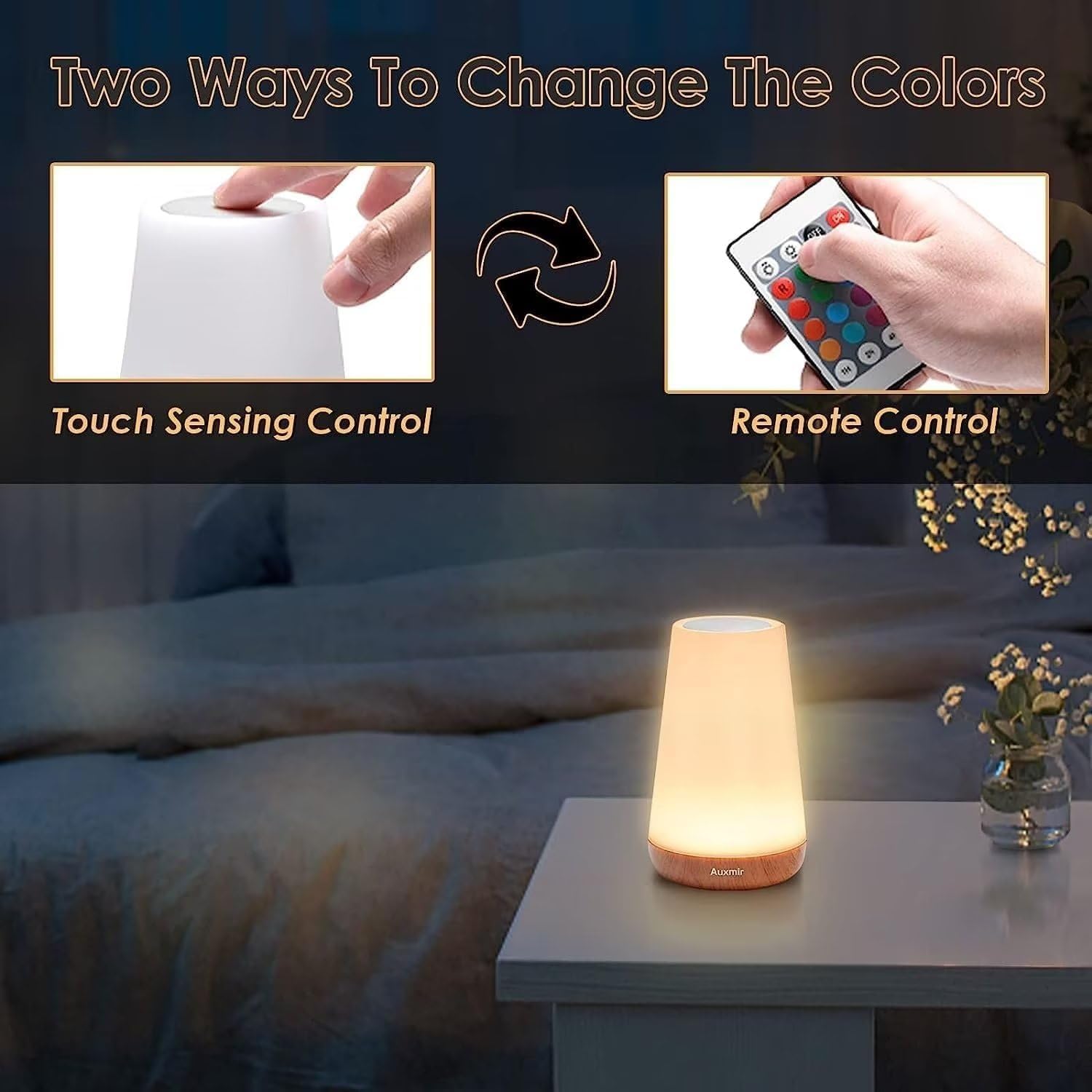 Luce Notturna, Lampada da Comodino Touch A LED, Luce Dimmerabile con Telecomando con Cambio Colore RGB, Ricaricabile Tramite USB, Lampada Portatile per Neonati, Bambini, Camera da Letto, So