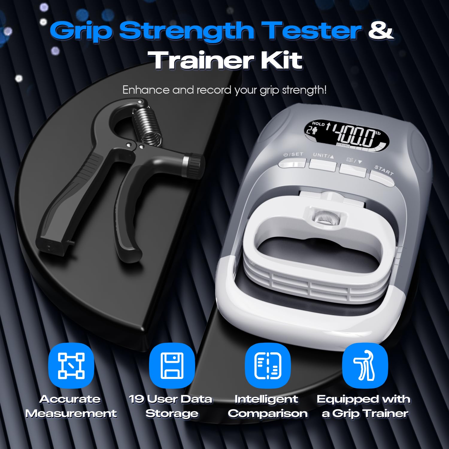 AUWFV Grip Strength Tester With Adjustable Hand Gripper Trainer, Hand Dynamometer of 400lbs/180kg Tester Set with Digital Display – Precision Training for Rehab, Fitness, and Home Gym