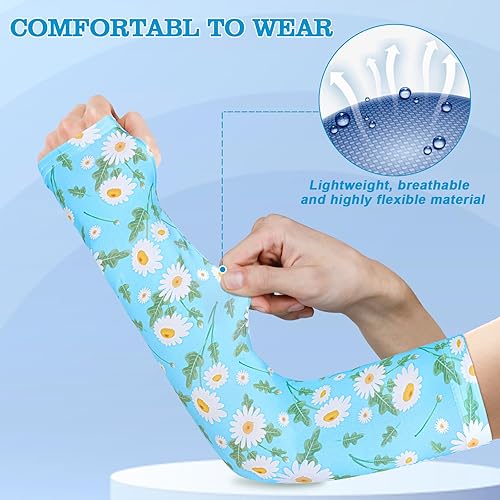 Miniatura 3 de 4 pares de mangas de jardinería antideslizantes para el brazo con agujero para el pulgar, manga solar, mangas refrescantes para los brazos para