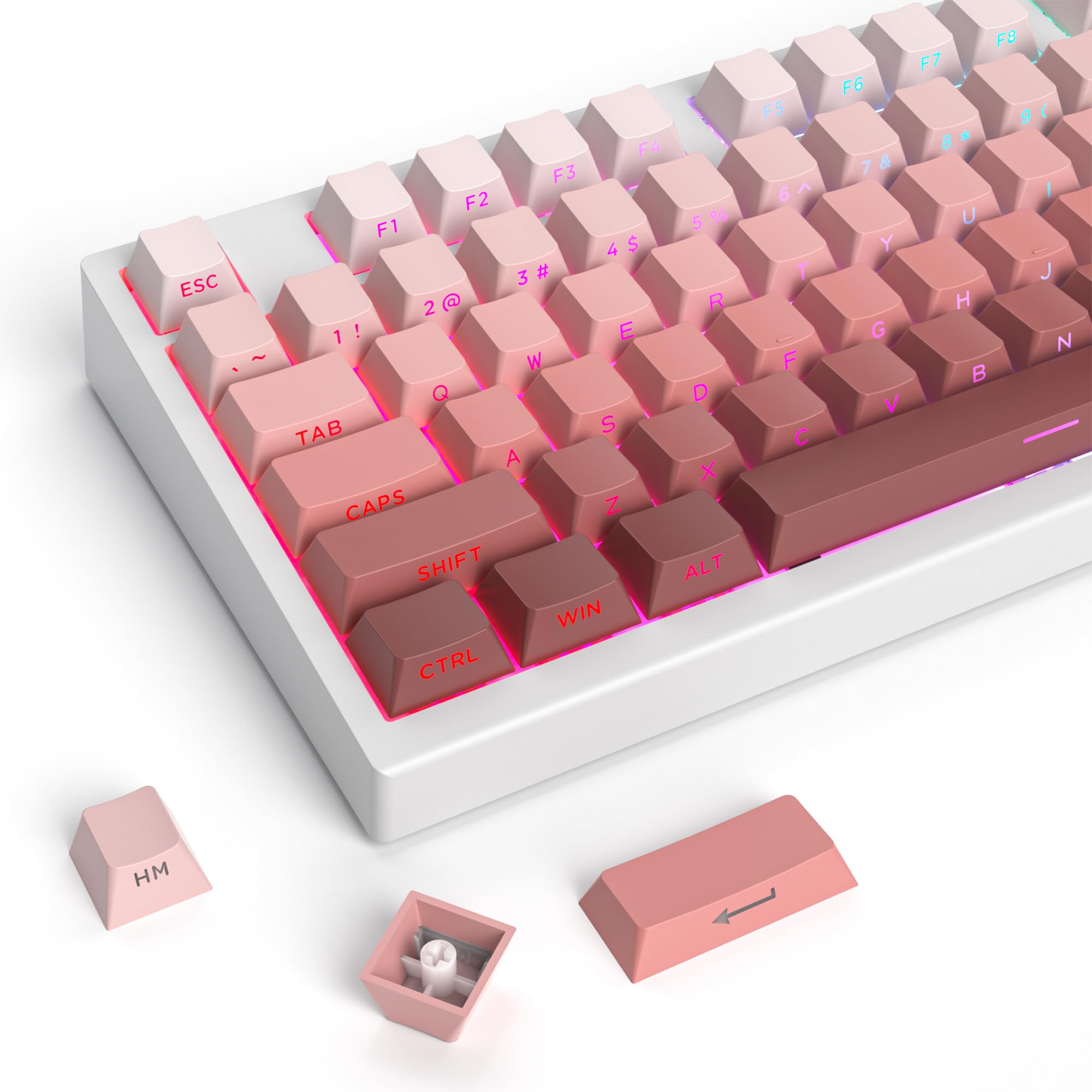 Ussixchare PBT Gradient Pink Keycaps Side Printed Set Shine Through Cherry Profile Double Shot Custom Minimalist Style for Mechanical Keyboard (Blush)