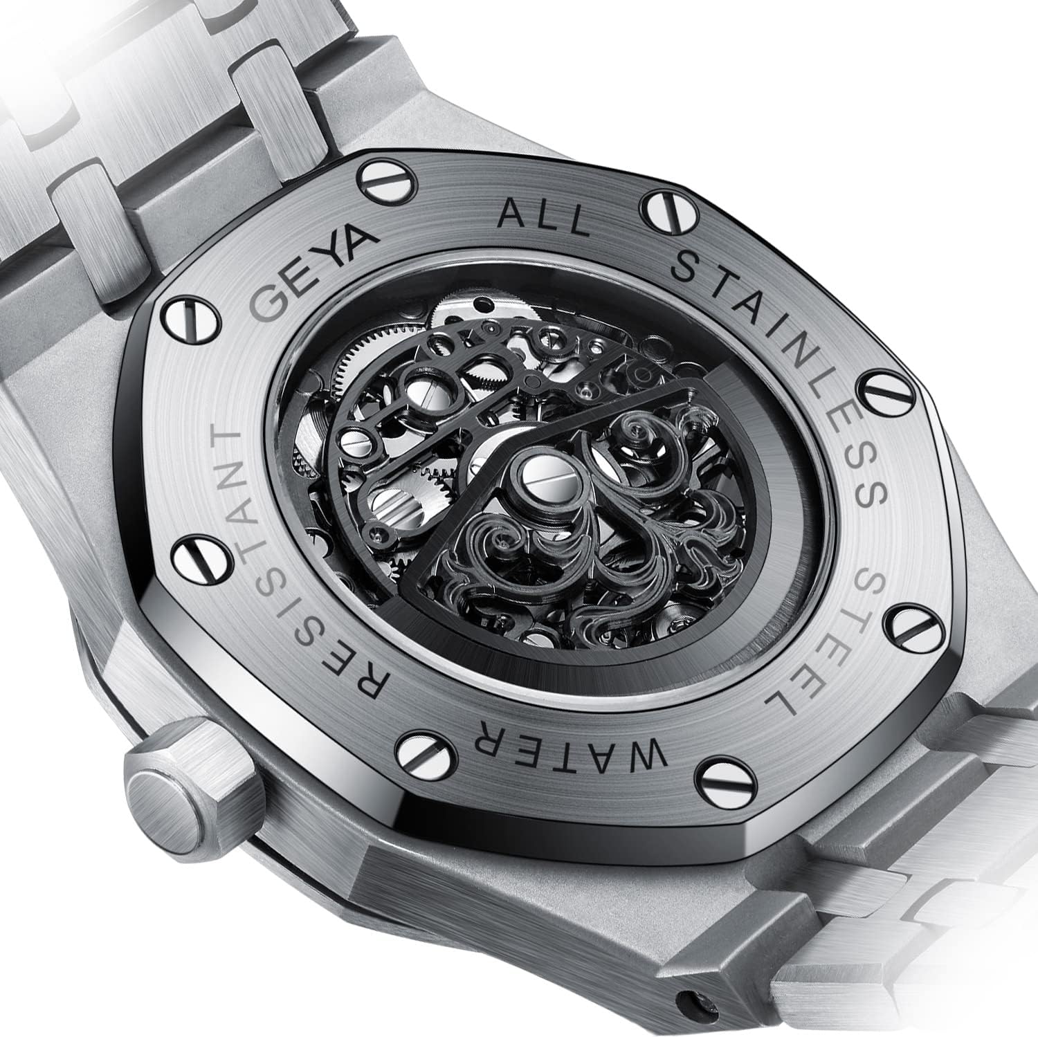GeYa Redhai Automatic Mechanical Watch Skeleton Stainless 50M Waterproof Anti Shock Casual Diver Men Wrist Watch Sterling Watches Chronograph Analog Business Casual Fashion Adjustable Silicone Band