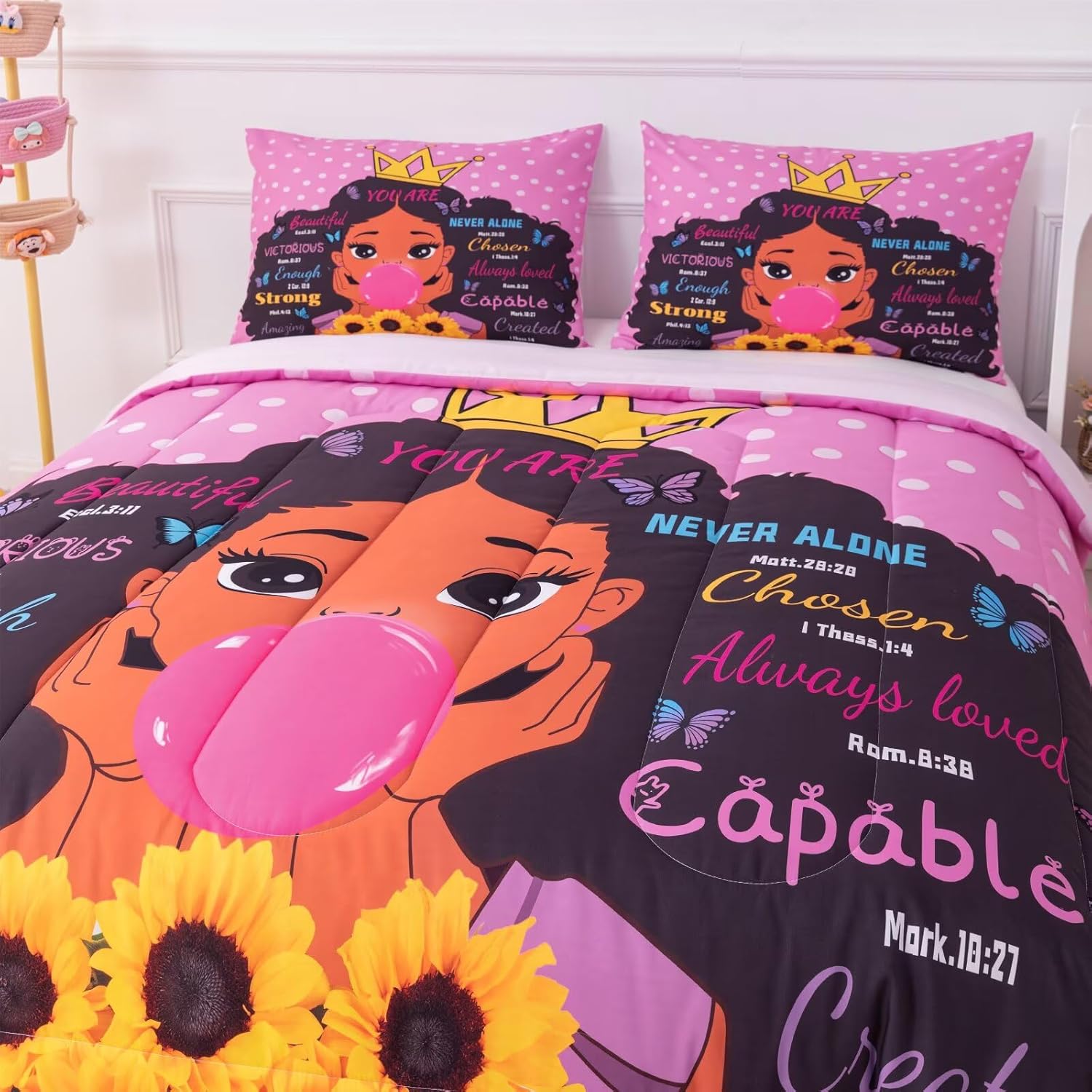 Black Girl Comforter Set Twin for Kids Teens,Black Girl Magic Bedding Set,African American Inspirational Quotes Comforter Set,Princess Bed Bedroom Set - Image 4