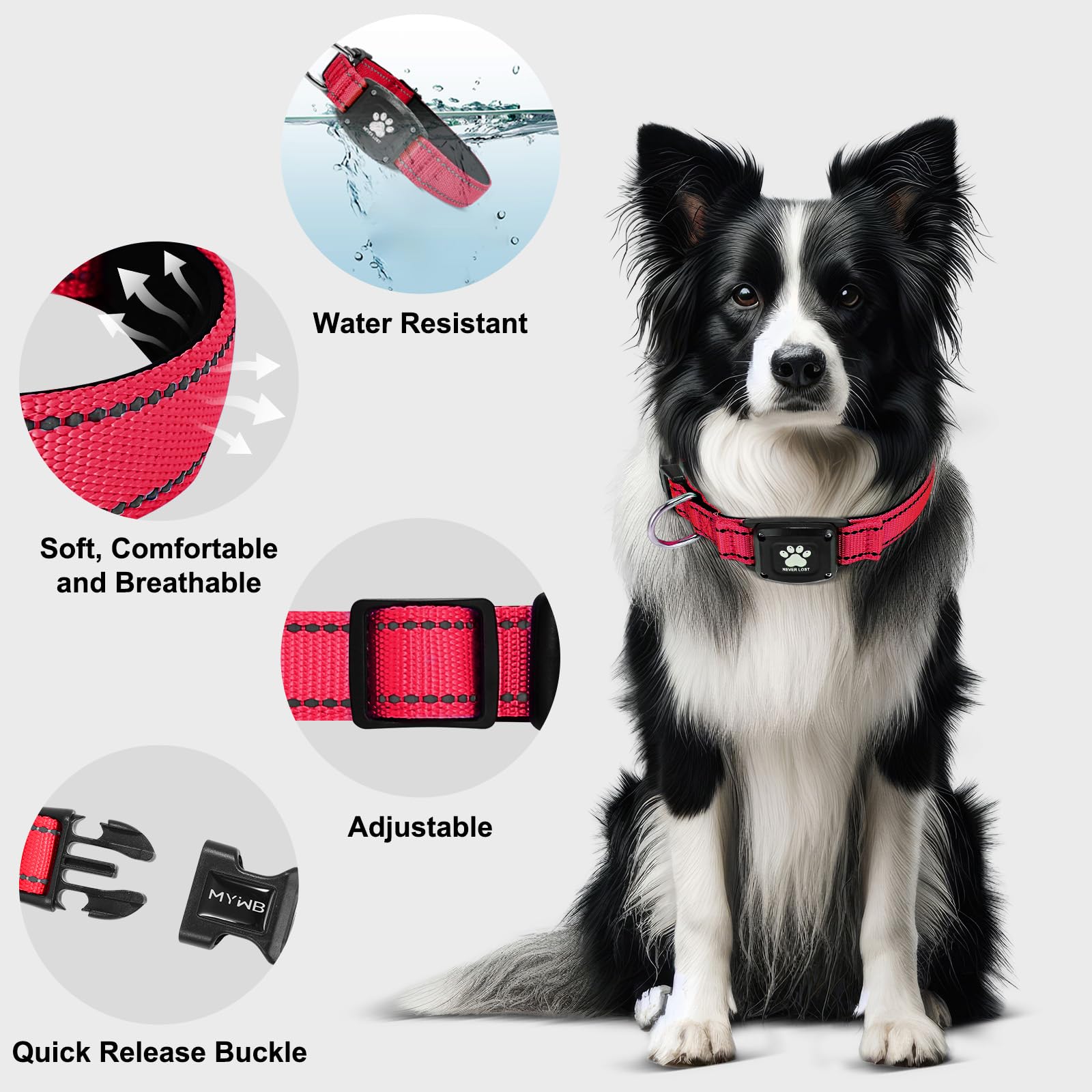 GPS Dog Collar Tracker 2-in-1,Reflective Waterproof Pet Collar,iOS-Only,No Monthly Fees,Unlimited Range,Ideal for Dog Tracking pet Tracker,for Small Dogs(S (12.6"-16.5" Width:0.78"), Red) - image 7