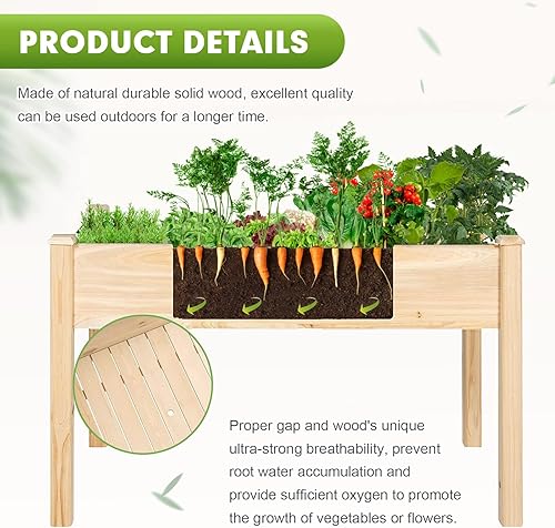 Miniatura 3 de Patiomore - Juego de jardinera de madera, elevada, de 4 pies para jardín, para cultivo de verduras y frutas, jardinería de patio o balcón, natural