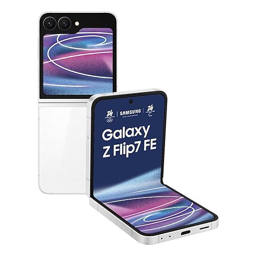 Samsung Galaxy Z Flip7 FE Smartphone AI pieghevole, 3 anni di Garanzia del produttore, RAM 8GB, 256GB, Display 3,4" Super AMOLED/6,7" Dynamic AMOLED 2X, Fotocamera 50MP, White [Versione italiana]