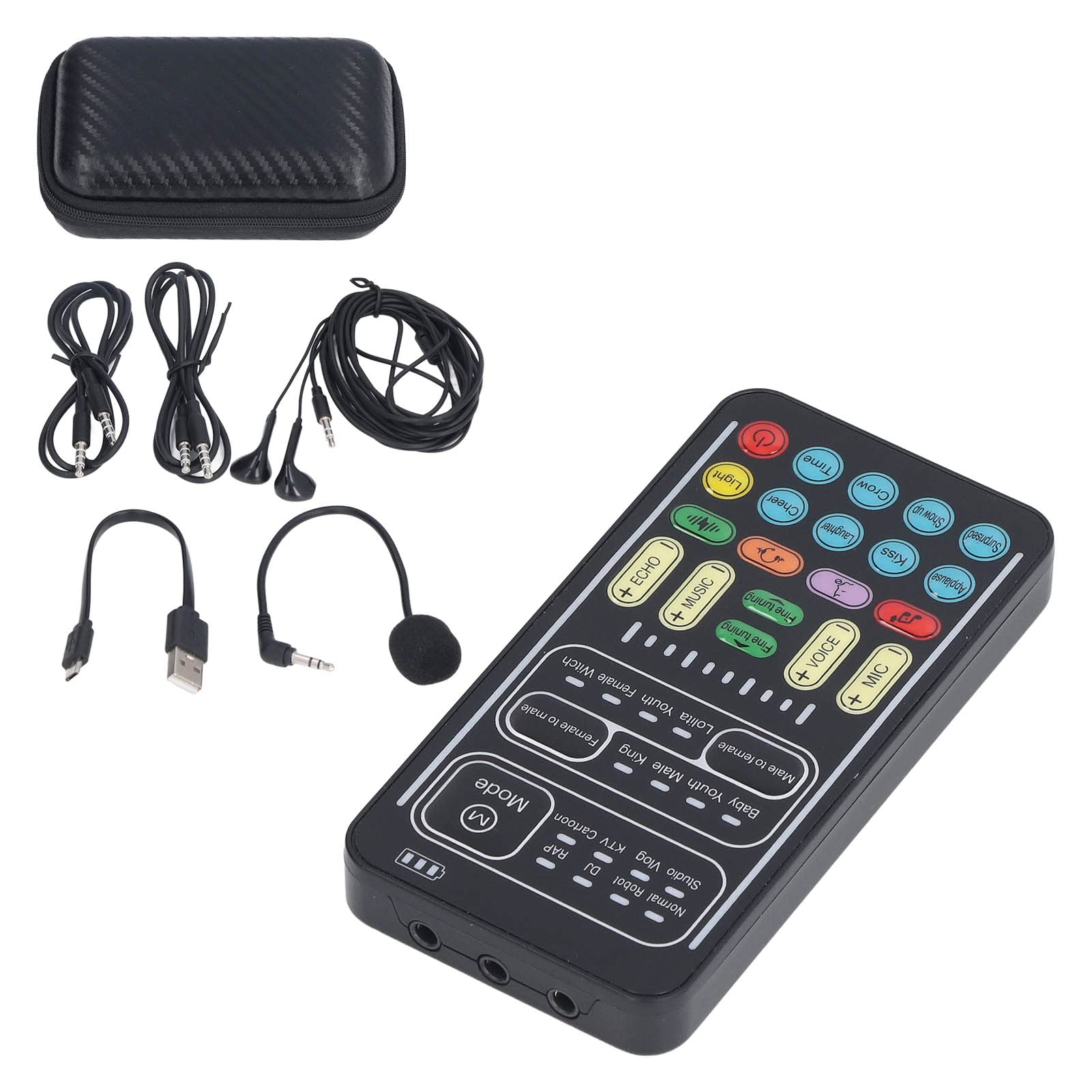 Mini Voice Changer Gaming Live Sound Card, Konwerter Dźwięku ze światłem LED i 8 Efektami Dźwiękowymi Odpowiednie do Komputerów, Telefonów, Tabletów i urządzeń do Gier