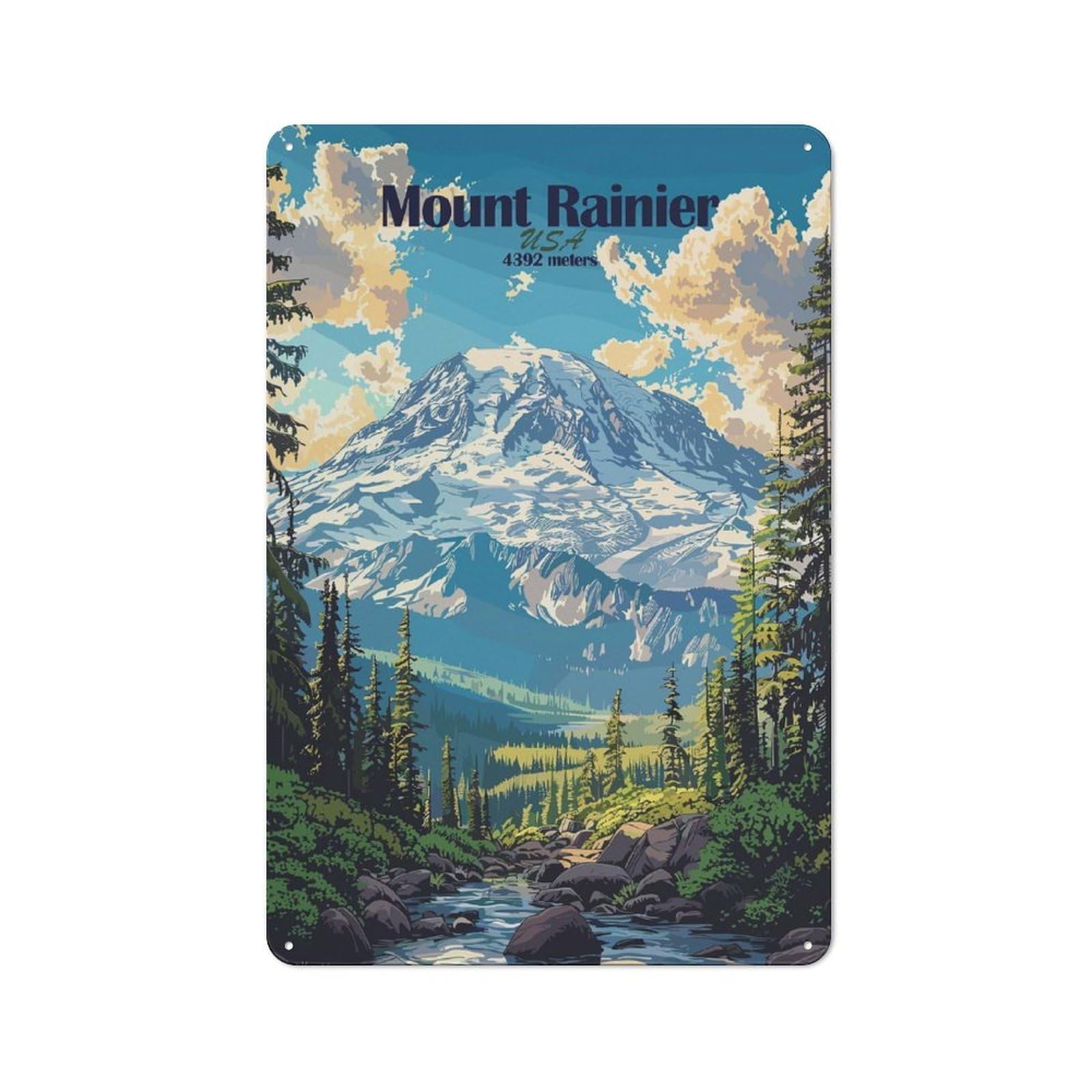 Junmoney Style-22 Mount Rainier National Park Rustic Metal Sign 30X20cm For Pub Or Café, For Collectors Of Rustic Metal Wall Decor