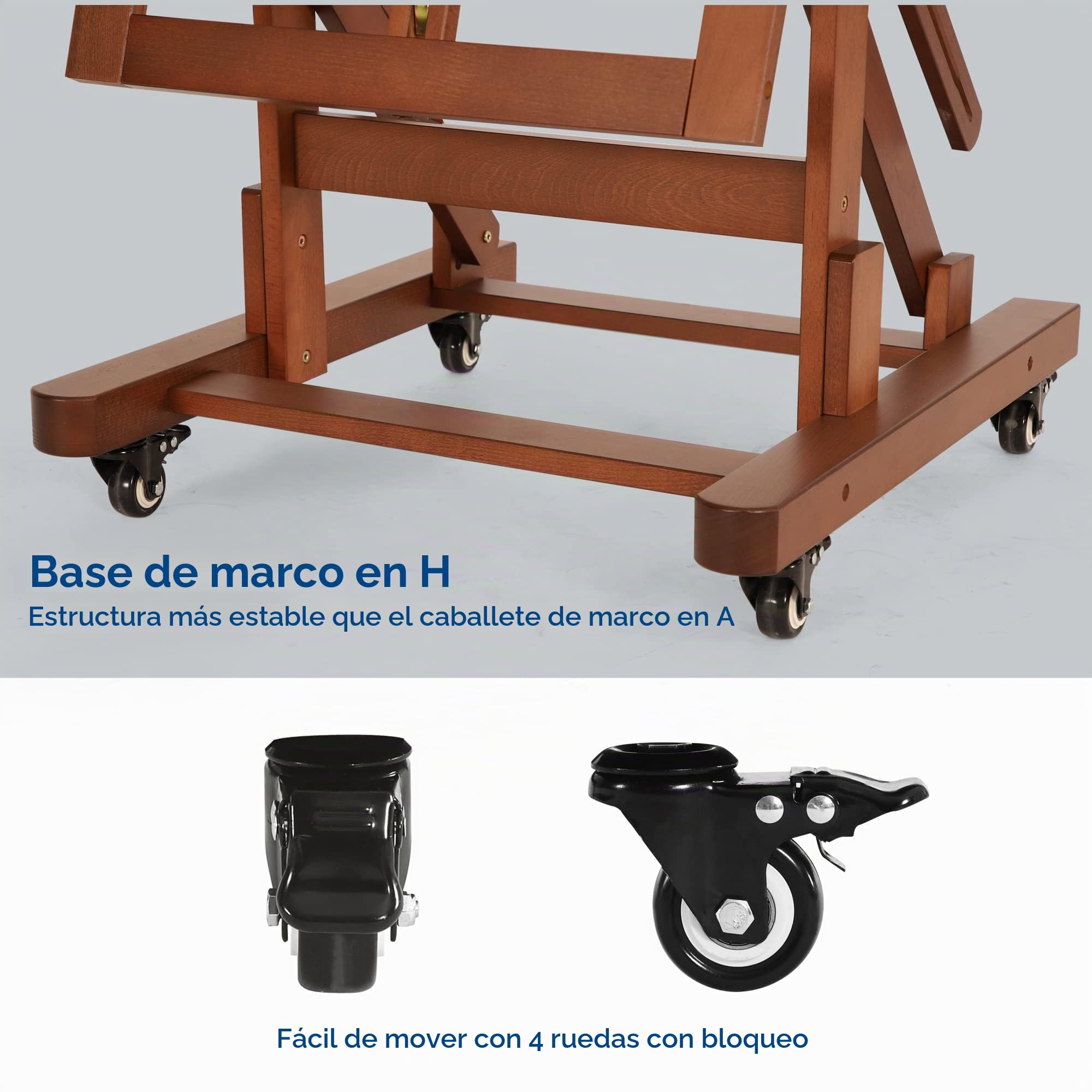 VISWIN Caballete Pintura en H Grande para Doble Lienzo, Inclinable a Horizontal, Caballete Pintar Ajustable y Móvil de Madera de Haya con Bandeja, Caballete de Estudio para Adultos, Artistas, Pintor