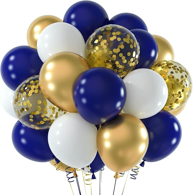 NEBURORA Navy Blue and Gold Confetti Balloons 60pcs 12inch Party Balloons Kit for Birthday Party Wedding Graduation Holiday Celebrating Balloon Decoration