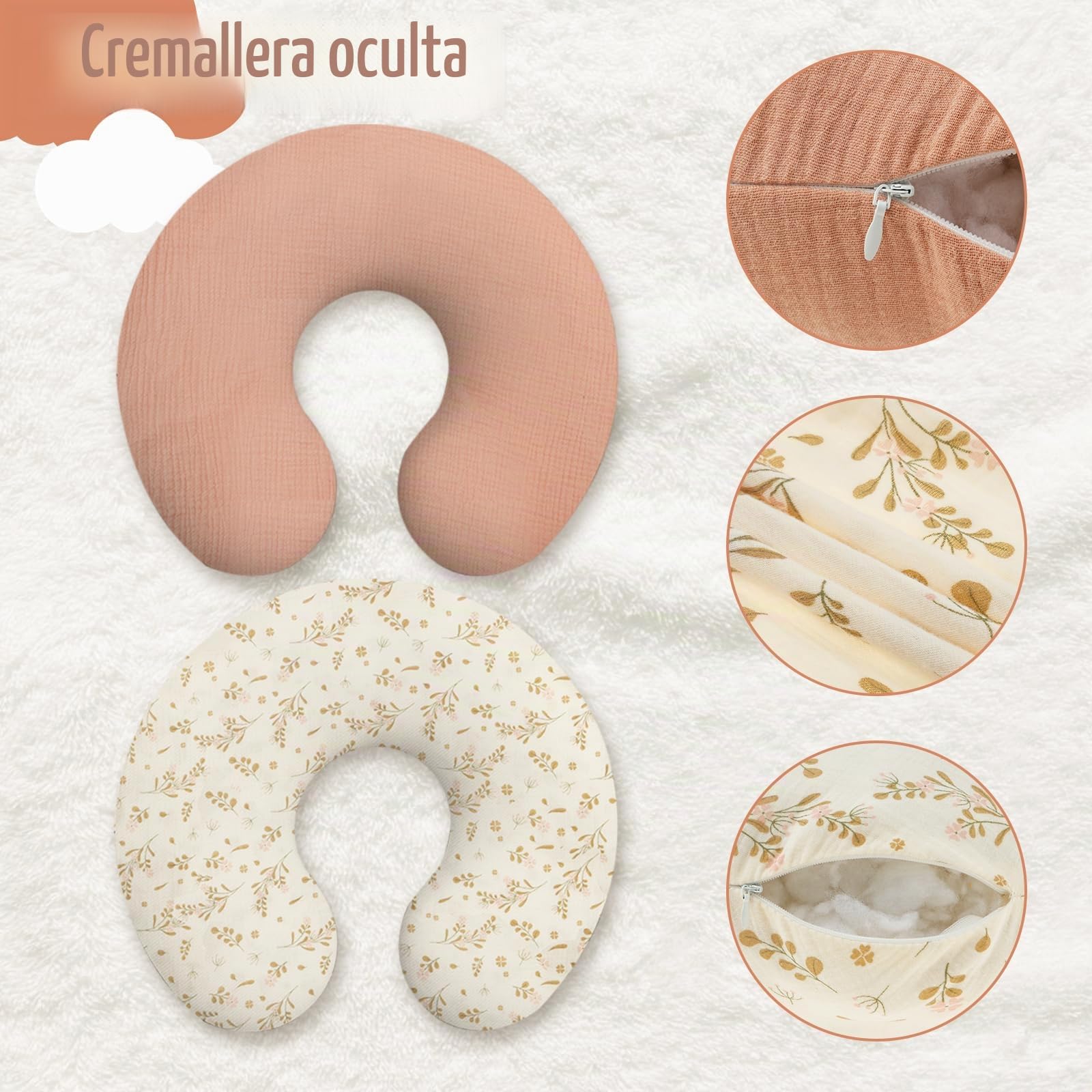 2 fundas de almohada de cuidado de algodón, con cremallera oculta, flexible, fácil de usar, suave para el cuidado del bebé (rosa)