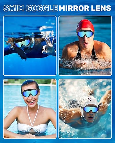 Miniatura 7 de Gafas de natación para adultos, gafas de natación antivaho y UV con clip de nariz y tapones para los oídos, sin fugas