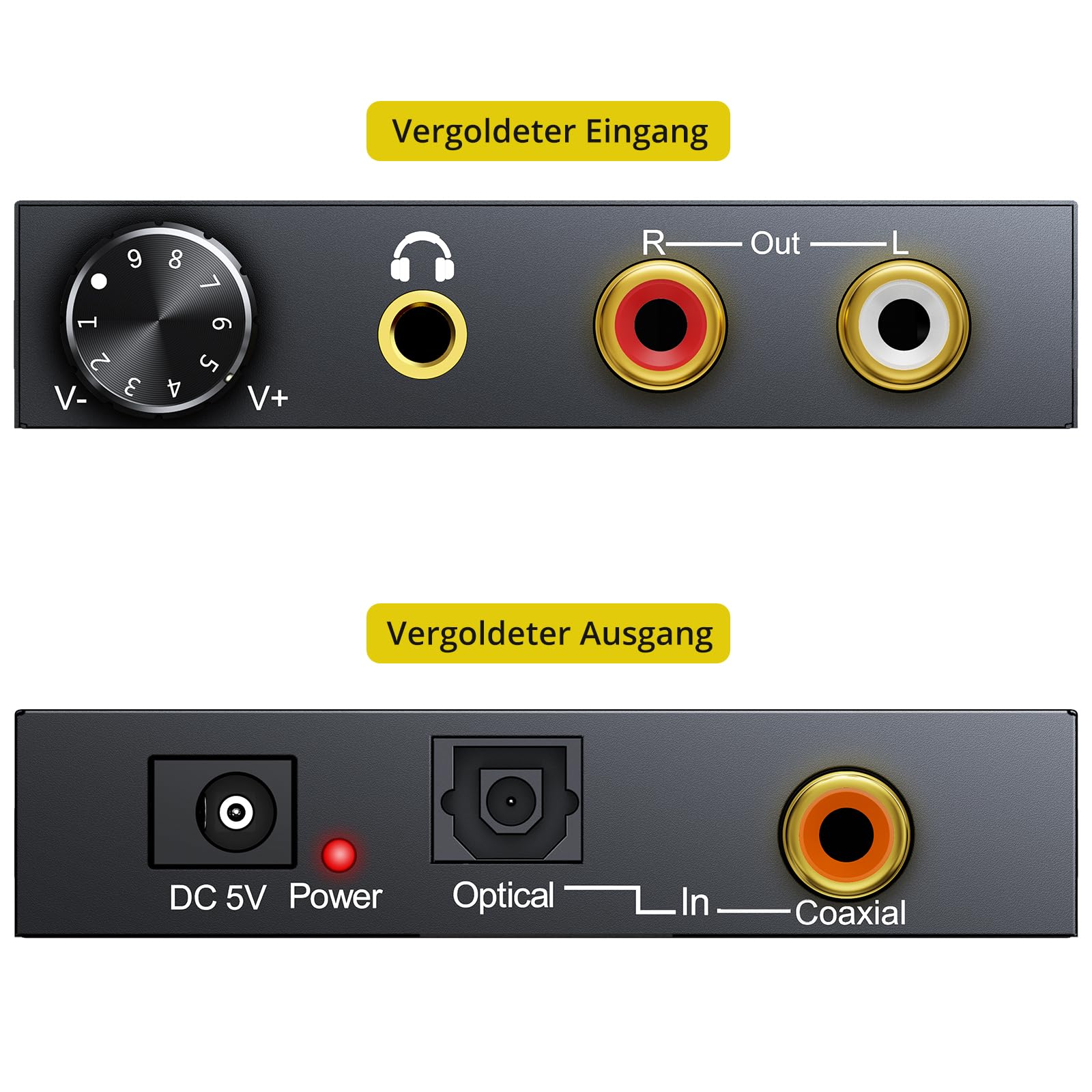 PROZOR DA Wandler 192kHz DAC Konverter Lautstärkeregler Digital SPDIF optischer Koaxial Toslink zu Analog Stereo Audio L/R RCA 3,5 mm Klinkenstecker