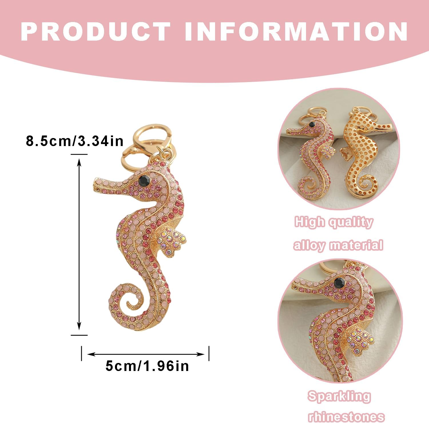 Cute Seahorse Keychain for Women Pink Crystal Rhinestone Sparkling Bag Charm, Ocean-Themed Handbag Accessories, Car Key Ring, Birthday Gift for Girls, Sister, Mom