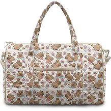 HUGS IDEA Capybara Floral Travel Duffle Bag Cute Weekender & Overnight Bag with Shoulde Strap and Multi Pocket Carry-On Tote Bag for Women Quilted Fabric