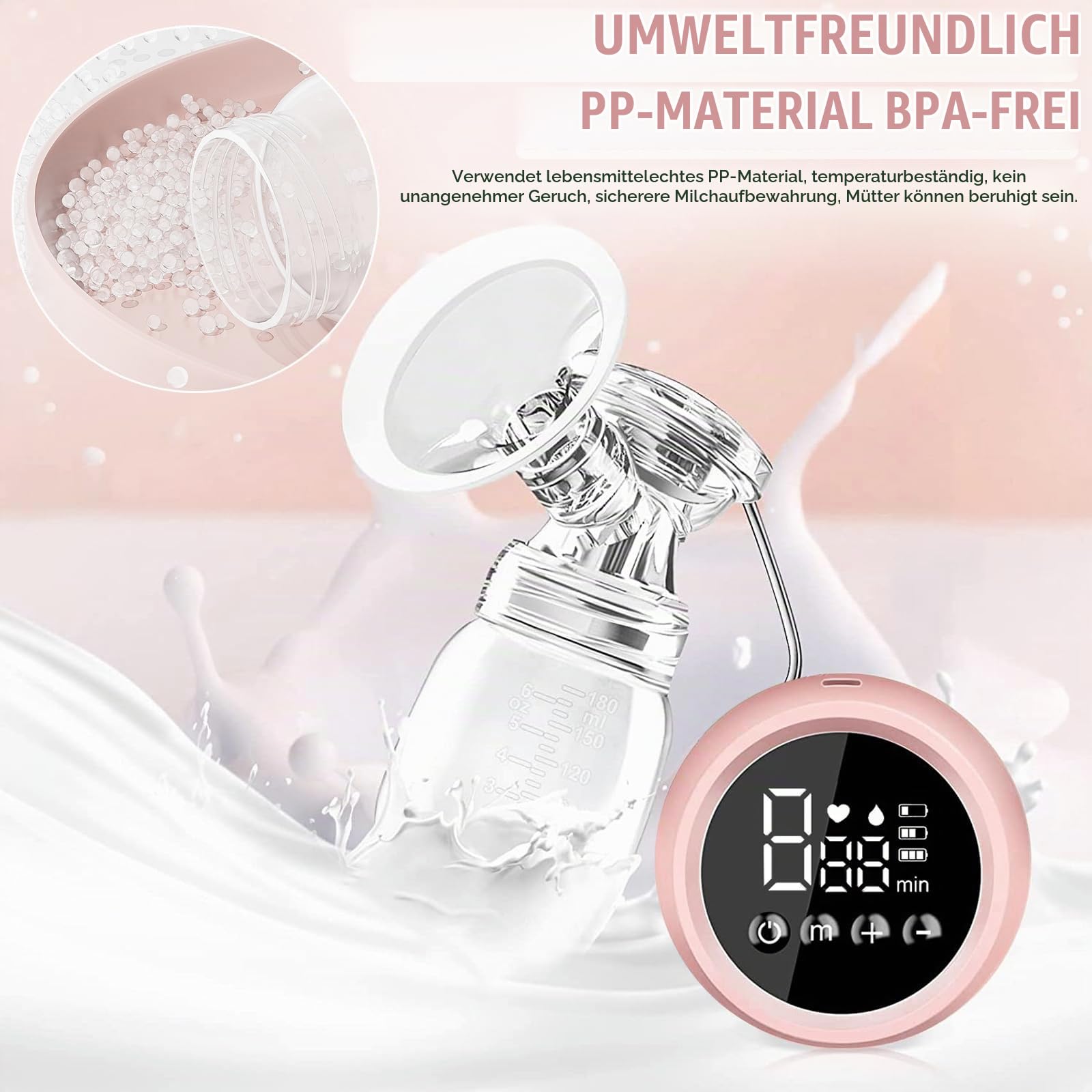 Anluomania Milchpumpe Elektrisch Tragbar, Elektrische Doppelmilchpumpe, Elektrische Milchpumpe, Stillpumpe mit 3 Modi und 9 Stufen, BPA-frei, Schmerzfreie, Wiederaufladbare Brustpumpe mit LED-Display