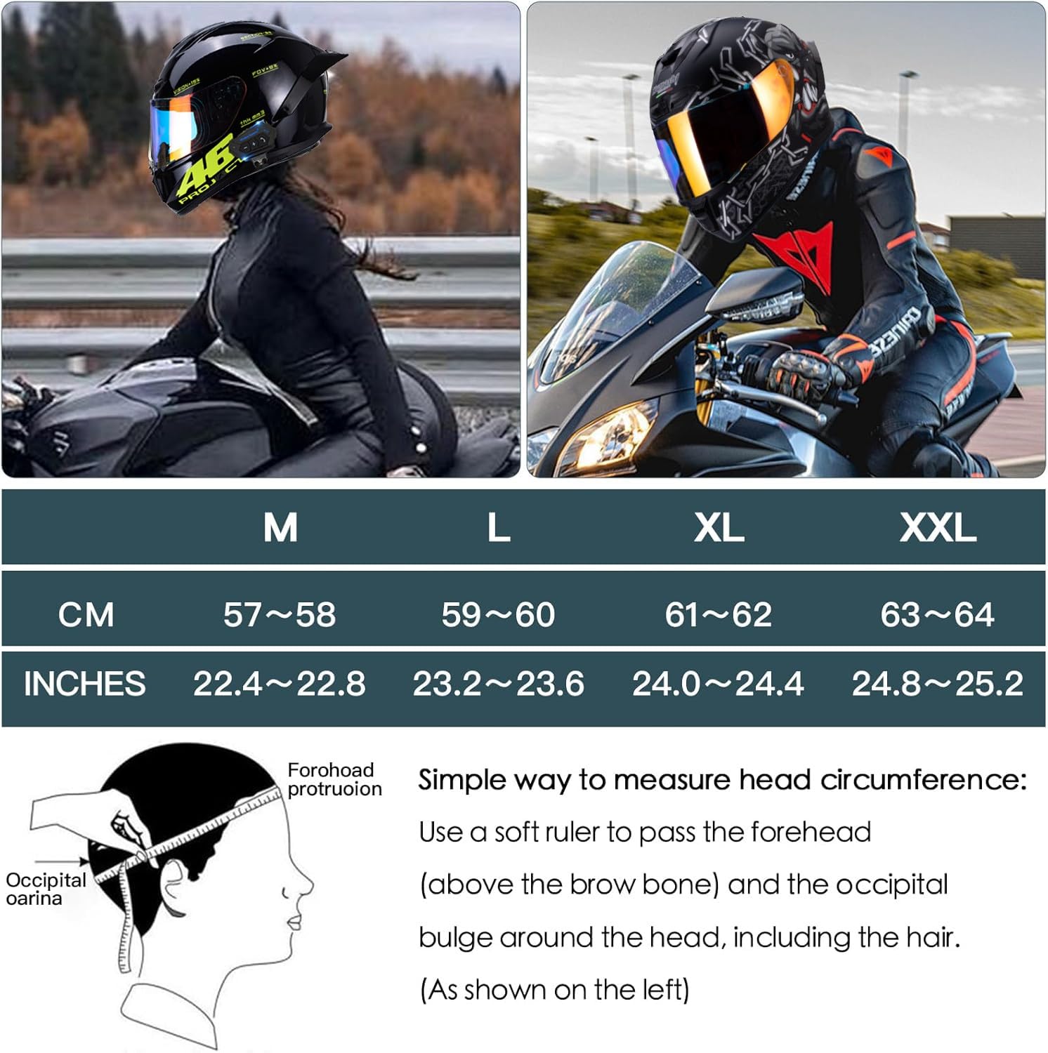 Bluetooth Casco Moto con Spoiler, Asco De Moto Choque con Visera De Sol Doble De Cara Completa, Cascos Integrales, Homologado ECE para Motocicleta, Scooter, Carretera Y Carreras I,Medium
