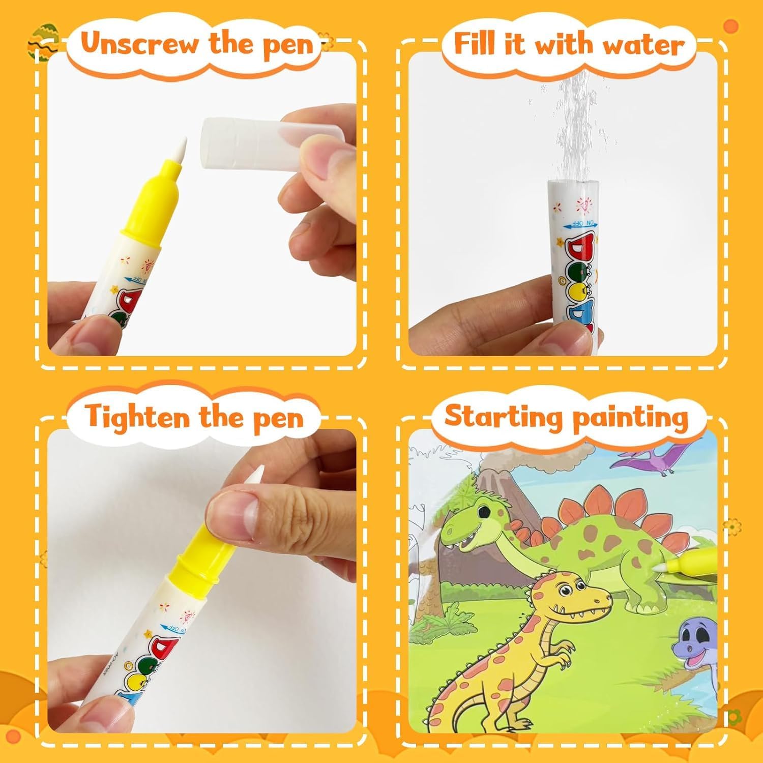 Wickston Reusable Magic Water Colouring Book Set for Kids | Mess-Free Painting with Water Pens | Educational Drawing Activity Book for Toddlers | Travel-Friendly Learning Kit (Animal World) 2