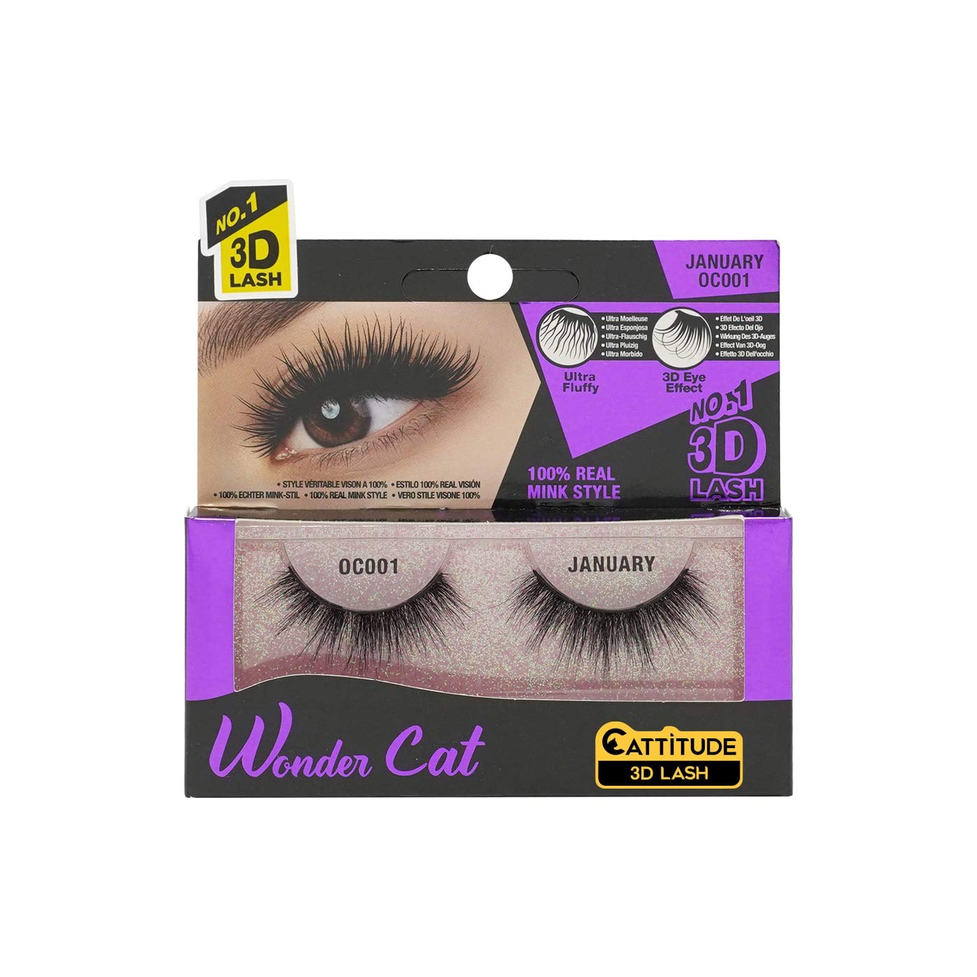 EBIN NEW YORK Cattitude 3D Lash Wonder Cat –January 3D Faux Mink Lash Enviable Volume Lightweight Comfortable Wear Double Layered Wispy Lash Fullness Reusable