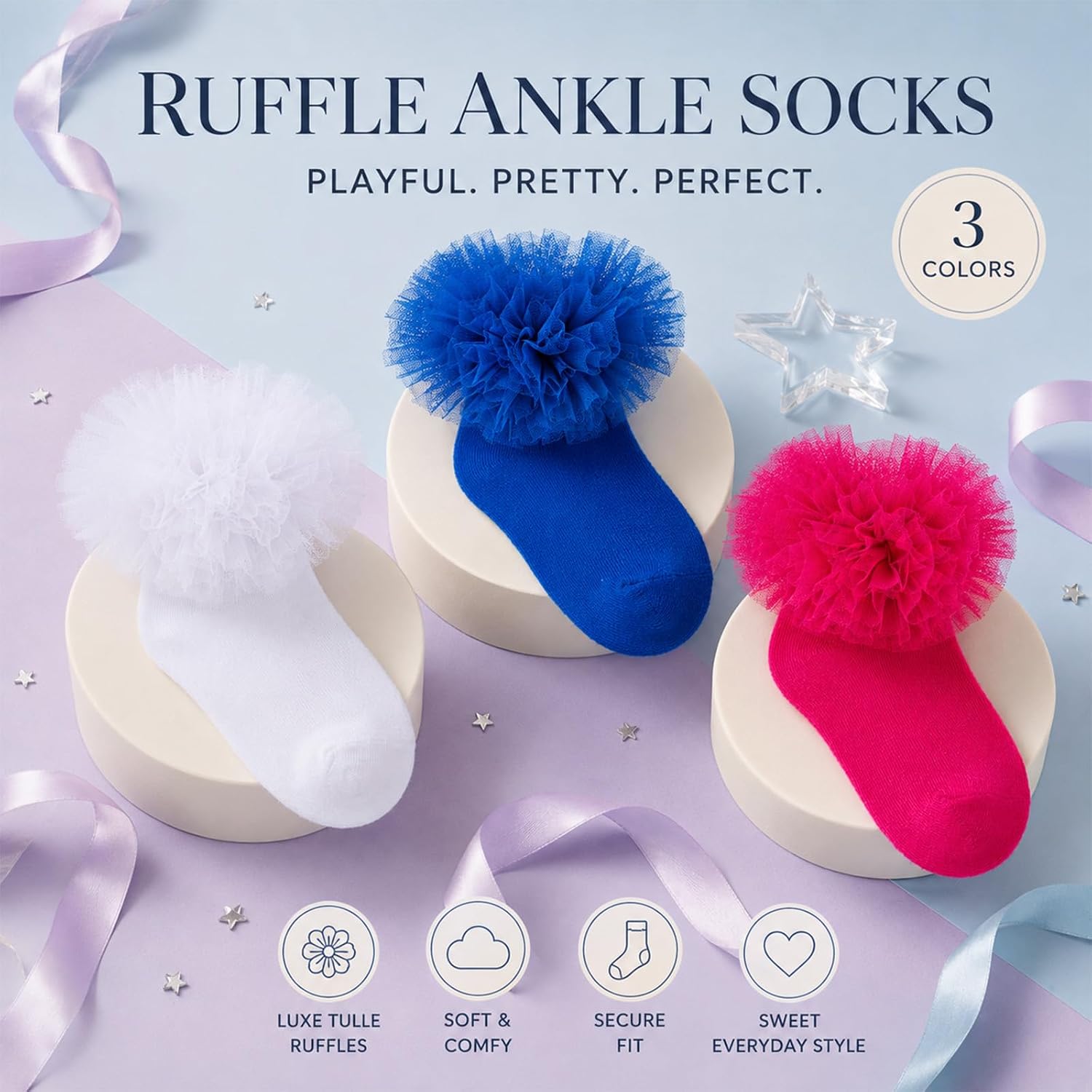 Grils Ruffle Socks Toddler Double Frilly Fluffy Princess Dress Cotton Sock Tutu Socks for Girls/Baby/Toddler