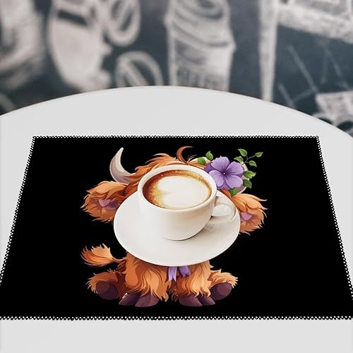 Miniatura 7 de Highland Cow with Purple Flowers Scottish Farm Placemats Set of 6 Resistant Table Mats Washable Place Mats for Dinner Party Table Decoration
