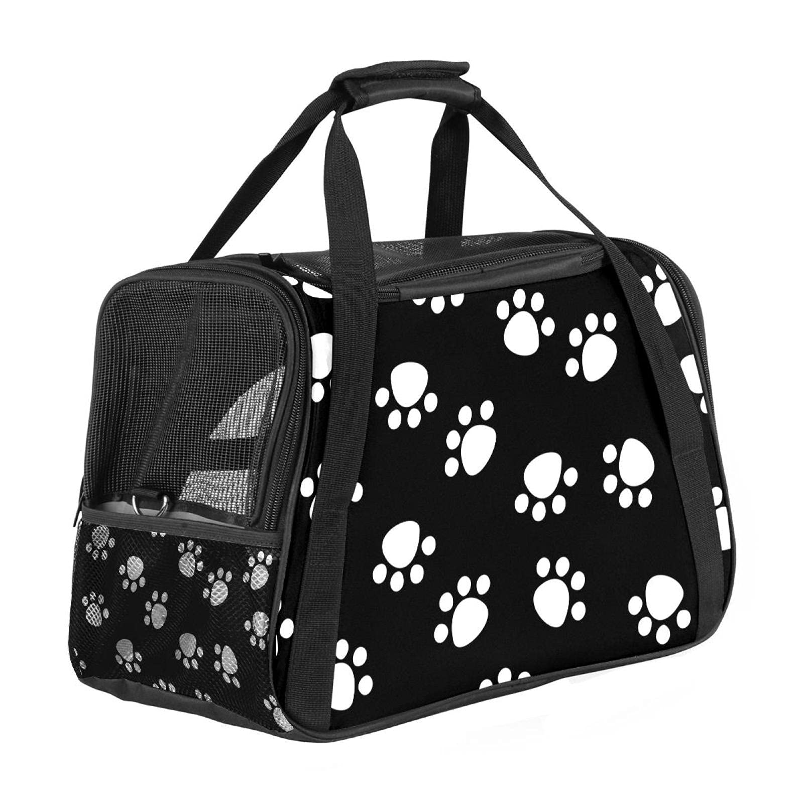 Sac de transport pour chat et chien avec motif de pattes blanches