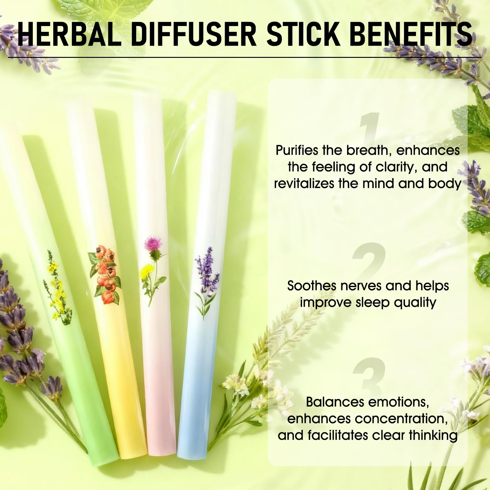 4 PCS Diffusore di Erbe Aromatiche, Herbal Diffuser Pen, Formula con Estratti Vegetali Multipli, Design Portatile, Aumenta l'energia, Rinfrescante e Rinvigorente