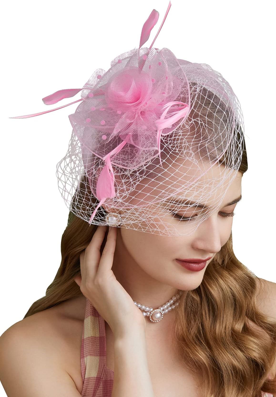 Cizoe Fascinators Hats 20s 50s Hat Pillbox Hat Cocktail Tea Party Headwear with Veil for Girls and Women(D-Pink)