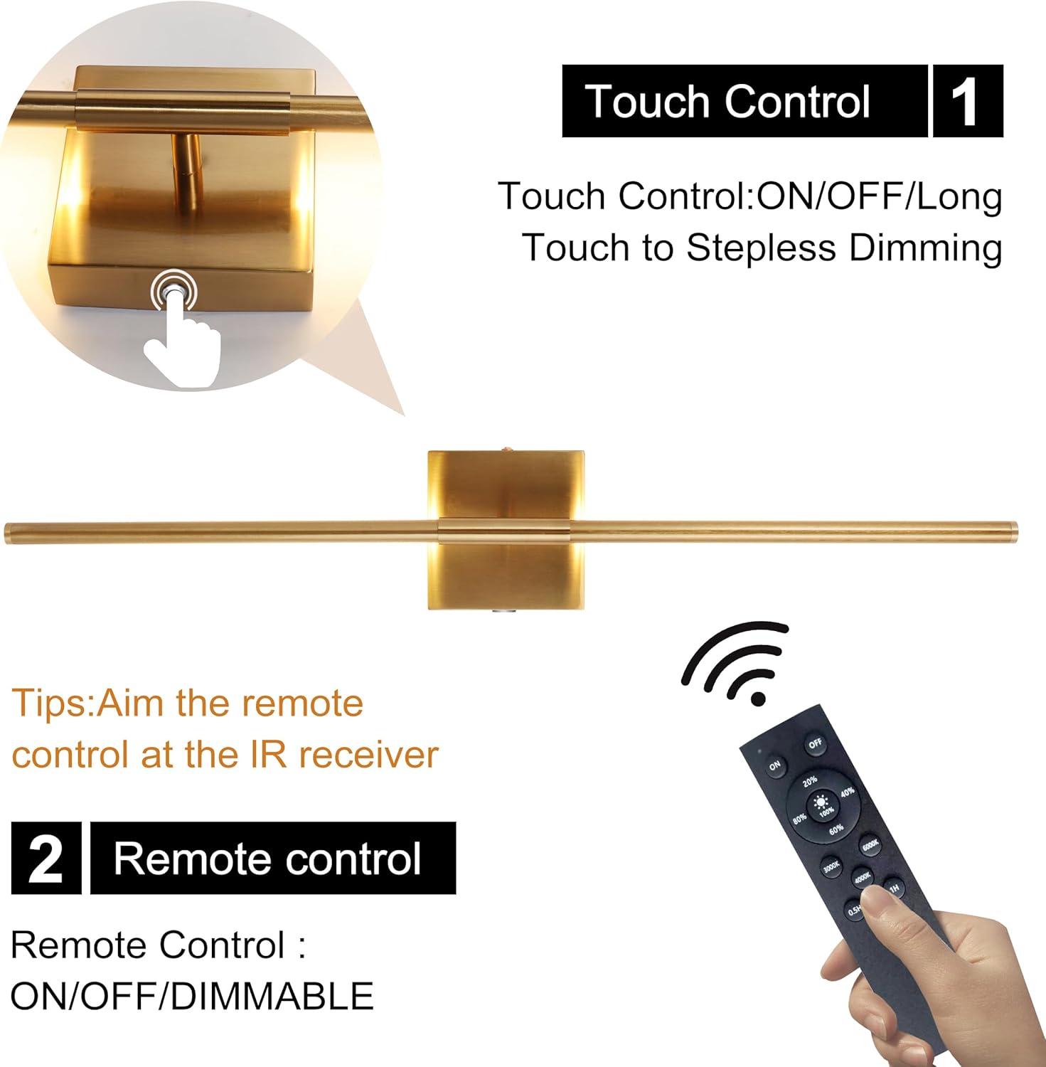15800 mAh Battery Operated Wall Sconce with Remote Control Dimmable Wall Sconce Set of Two 3000K LED Brass Gold Wireless Wall Light Battery Powered Cordless Rechargeable Sconces Wall Lighting Set of 2