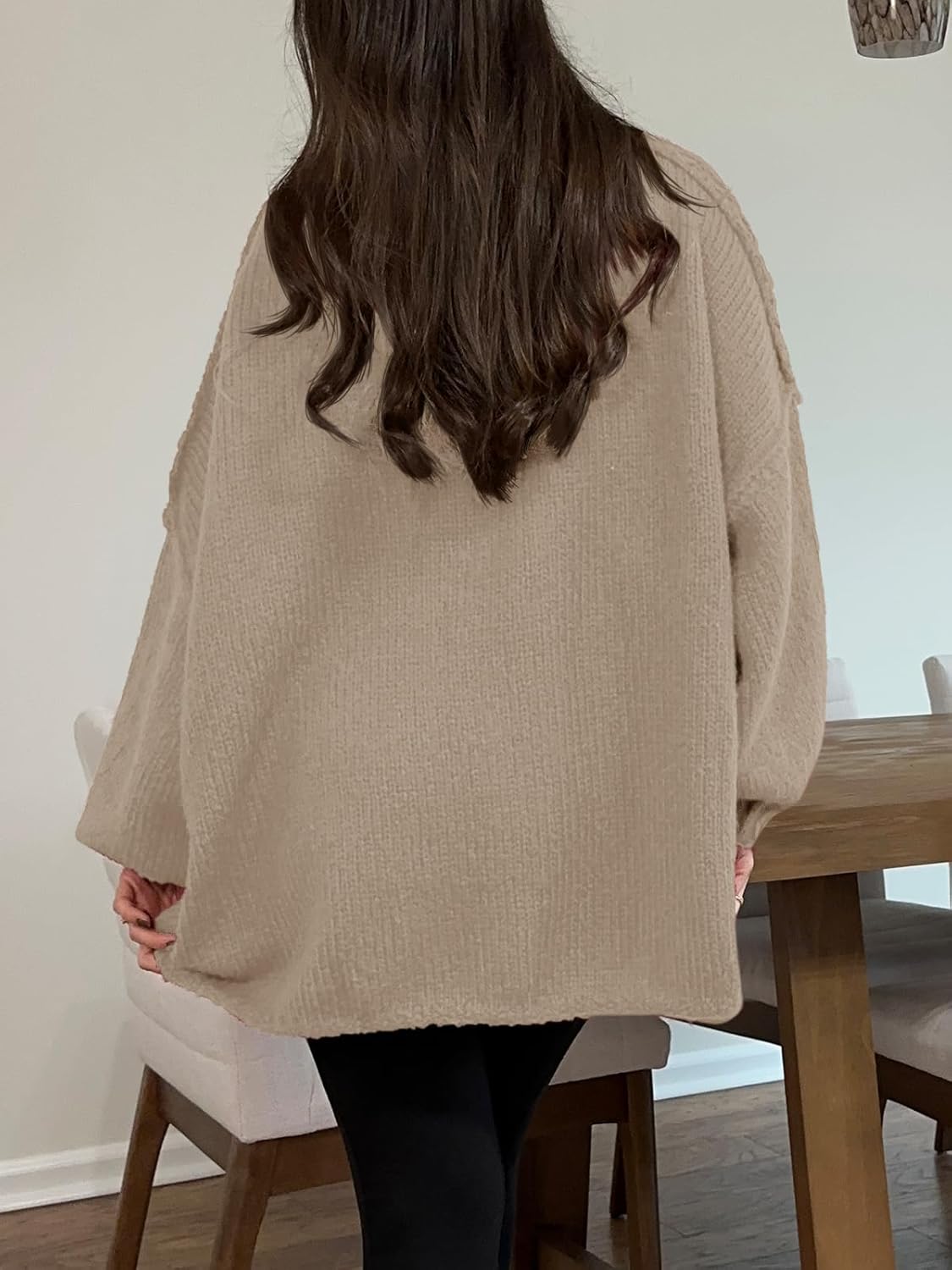 Saodimallsu Womens Oversized Sweater Chunky Crew Neck Long Lantern Sleeve Knit Fall Trendy Tunic Sweaters Top - Image 5