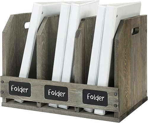 MyGift Organizador de documentos de escritorio de oficina de madera maciza gris vintage carpeta de archivos de escritorio y estante de carpetas con