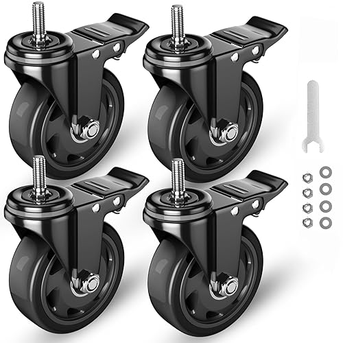 Ruedas giratorias de 3 pulgadas, ruedas de vástago roscado resistentes, juego de 4, ruedas giratorias con vástago UNC 38"-16" x 1" ruedas