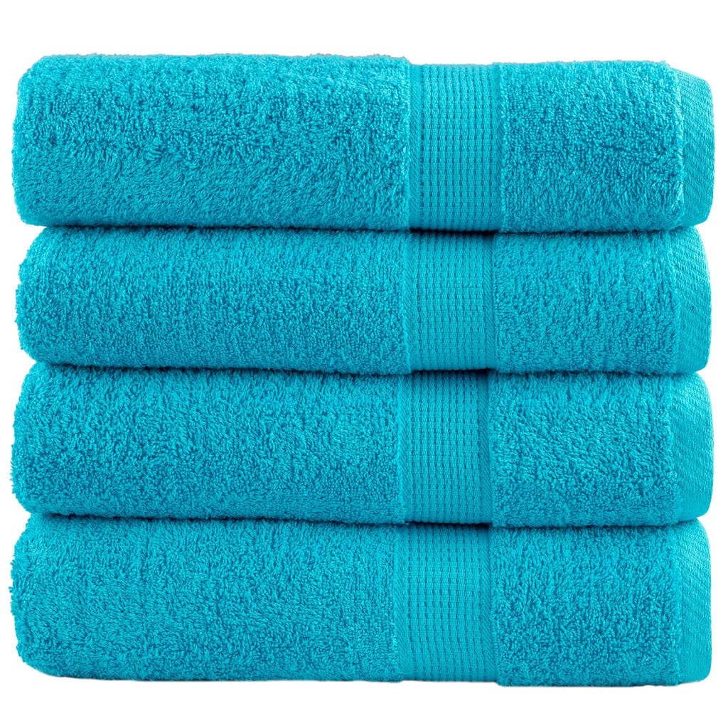 SOLUND Juego de 4 toallas de mano de alta calidad, color turquesa, 50 x 100 cm, 600 g/m², de algodón absorbente, con práctica fijación para colgar para el hogar y el bienestar