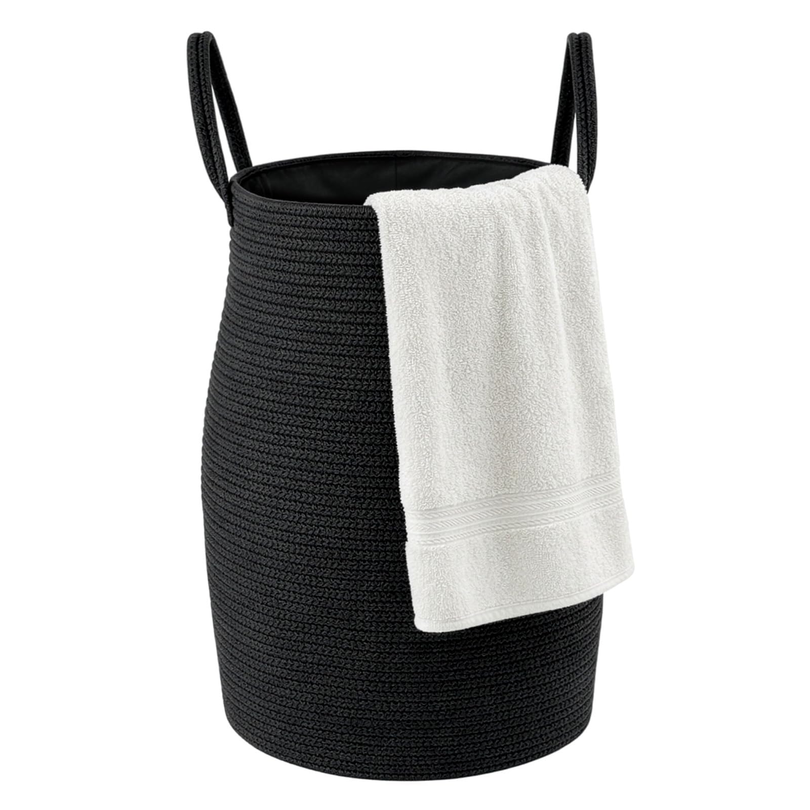 SUNNYNEST Cotton Rope Basket Large Blanket Basket Woven Storage Basket Toy Storage Organiser Nursery Decor Laundry Hamper with Handle Bedroom and Living Room (Black)