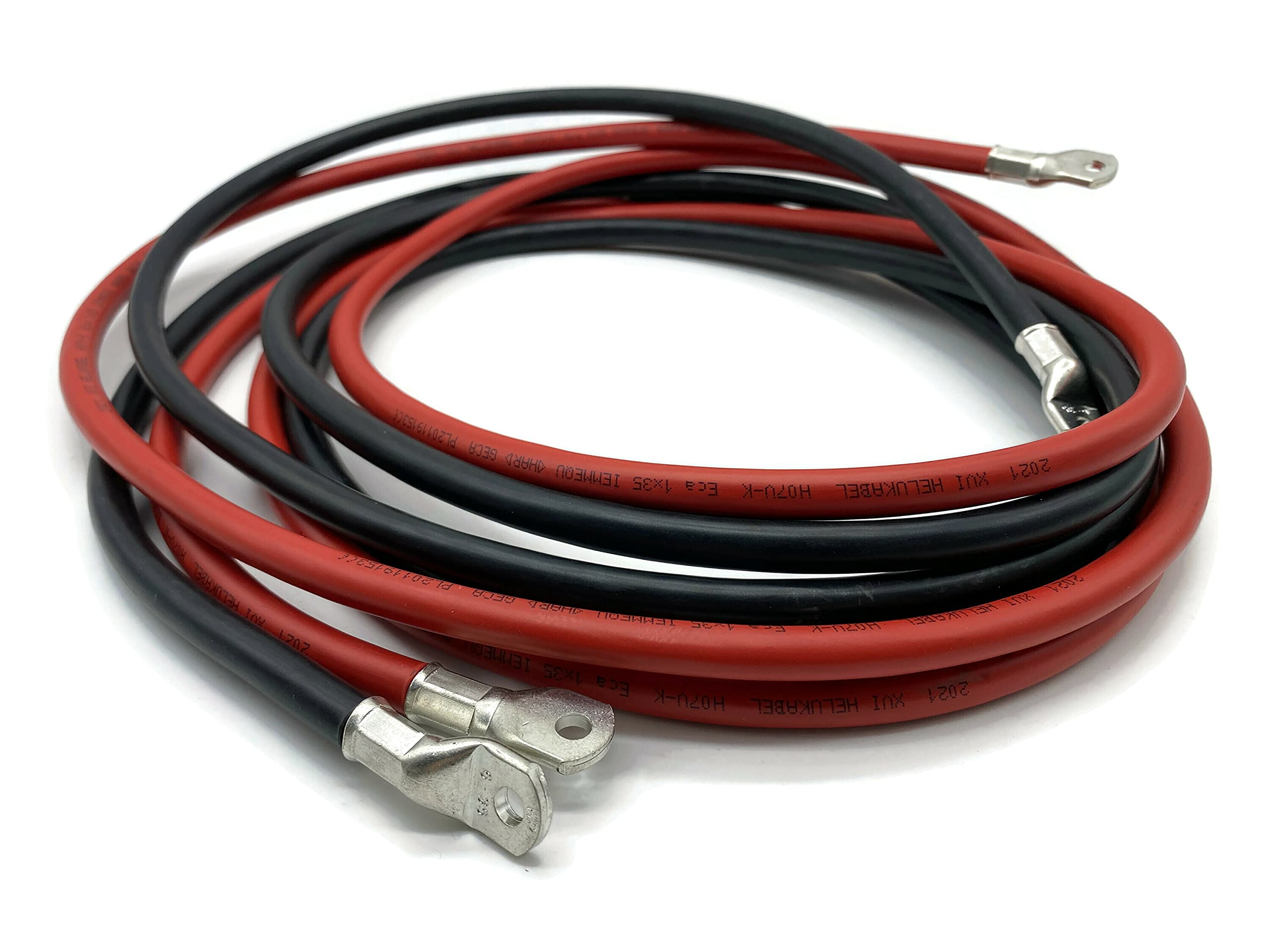 Exoda juego de cables de bateria 35 mm² 300cm rojo negro M6 | Cable de batería, sección transversal 35 mm², longitud 300 cm, altamente flexible, resistente al calor hasta 70 °C, M6 Ø 6,7