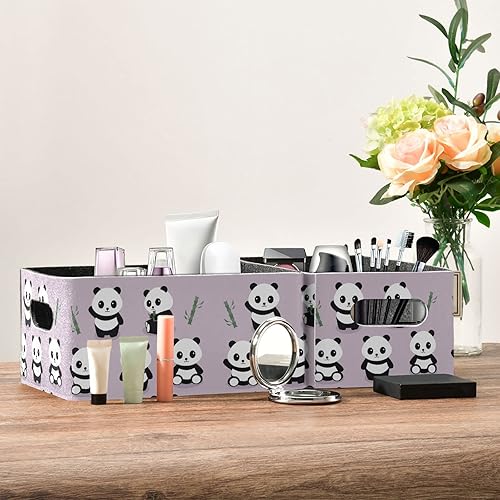 Miniatura 6 de Emelivor Juego de 2 cestas de almacenamiento de pandas (2 unidades) de fieltro plegables con cestas rectangulares de tela para organizar para