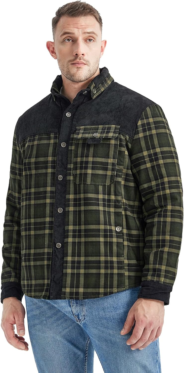 Eisctnd Men's Sherpa Lined Flannel Jacket Outdoor Long Sleeve Plaid Fleece Shirt Warm Casual Button Down Coat - Image 6