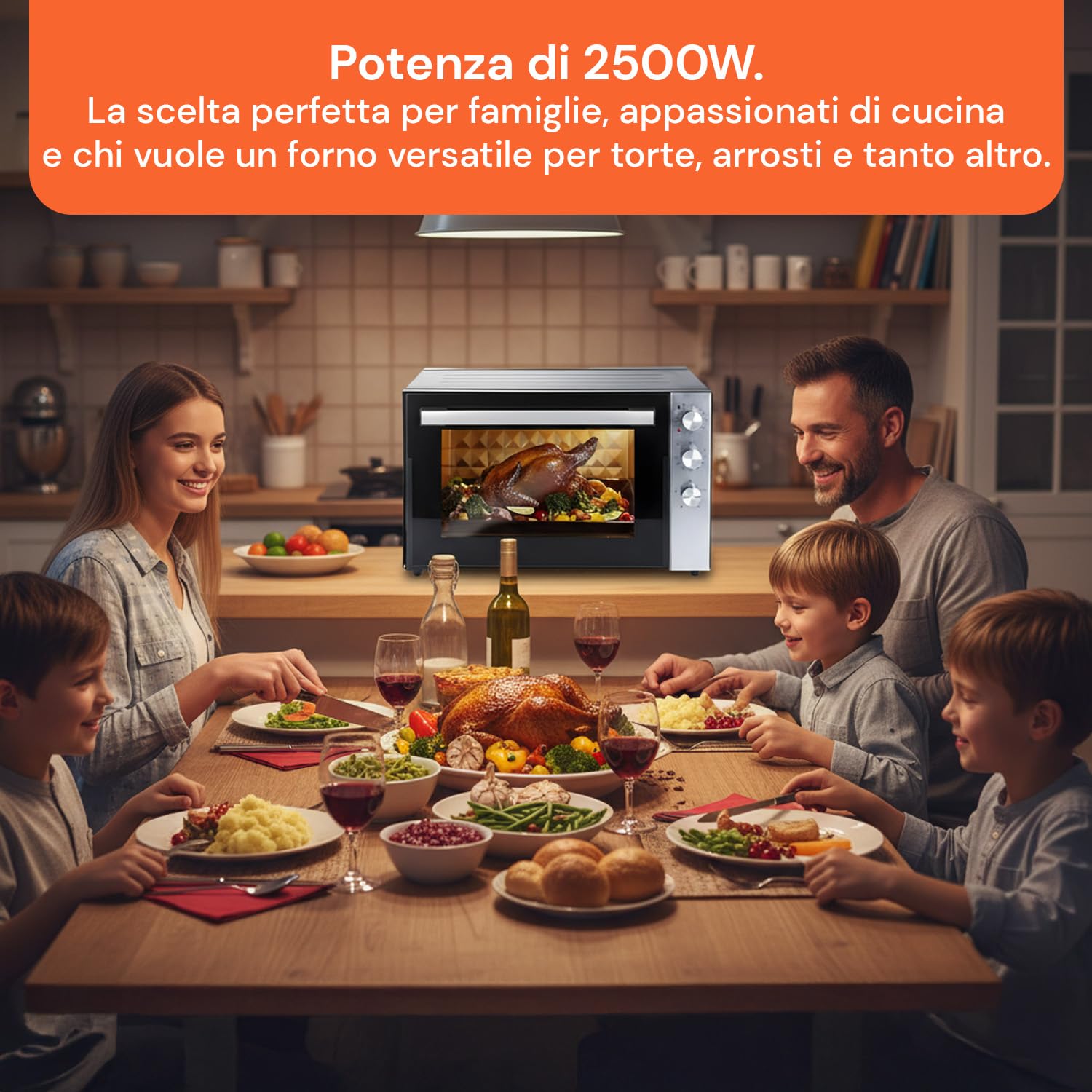 Avilia Forno Elettrico in Acciaio Inox Nero 2500W da 70L - Ideale per Cuocere e Riscaldare in Modo Salutare Arrosti, Pizze e Grandi Qantità di Cibo - Temperatura Fino a 320°C con Funzione Ventilata