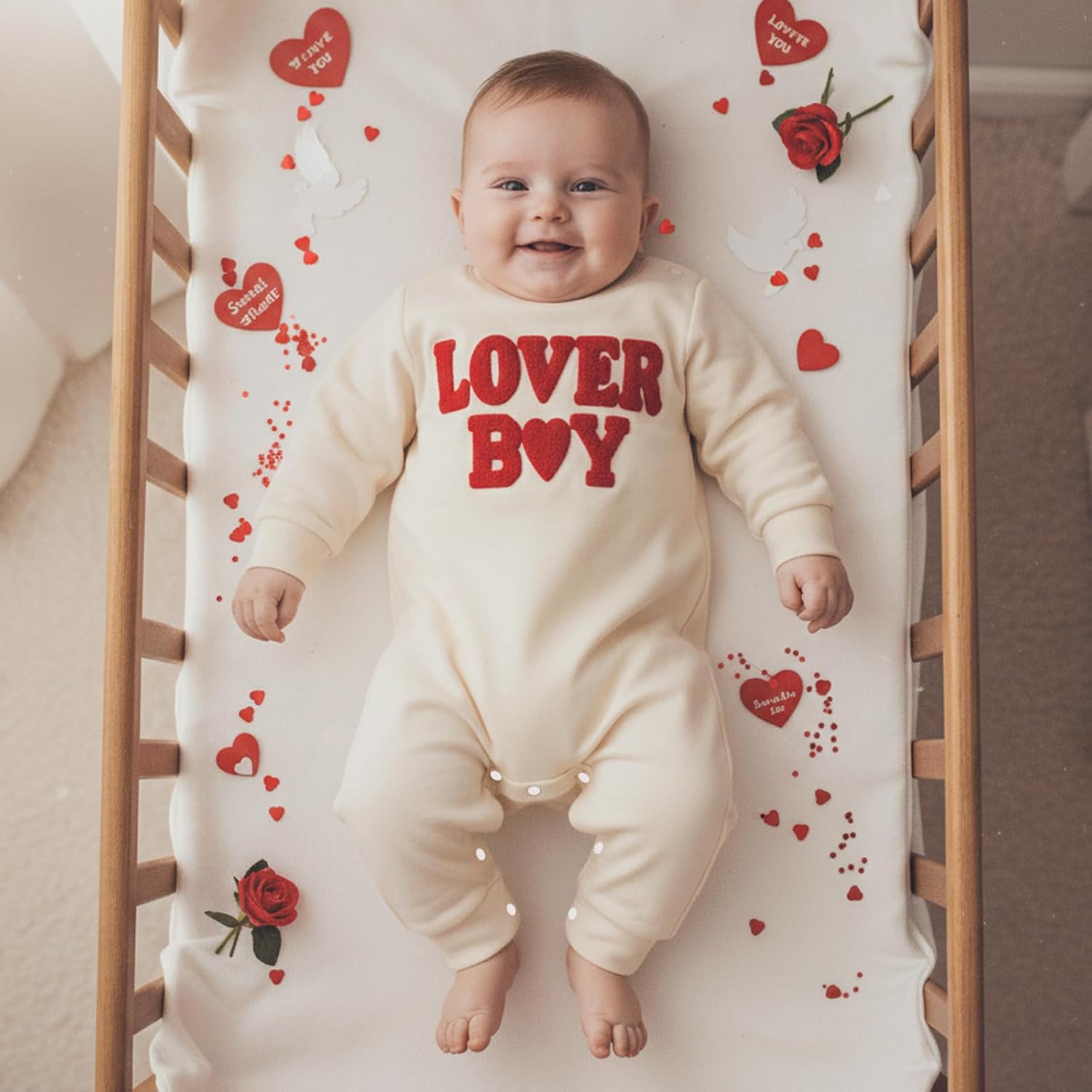 Baby Boy Valentines Outfit Newborn Long Sleeve Onesie Letter Print One Piece Jumpsuit Romper Cute Spring Clothes - Image 3
