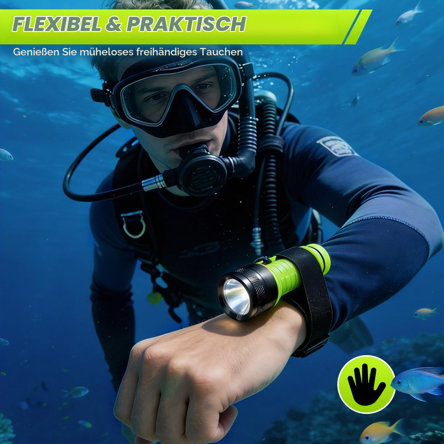 Tauchlampe 2 Stück, IPX8 Wasserdicht Wiederaufladbar Unterwasser Taucherlampe mit 3 Modi, 1500 Lumen Tauchen Taschenlampe Taucherleuchte LED zum Tauchen, Schnorcheln, Angeln