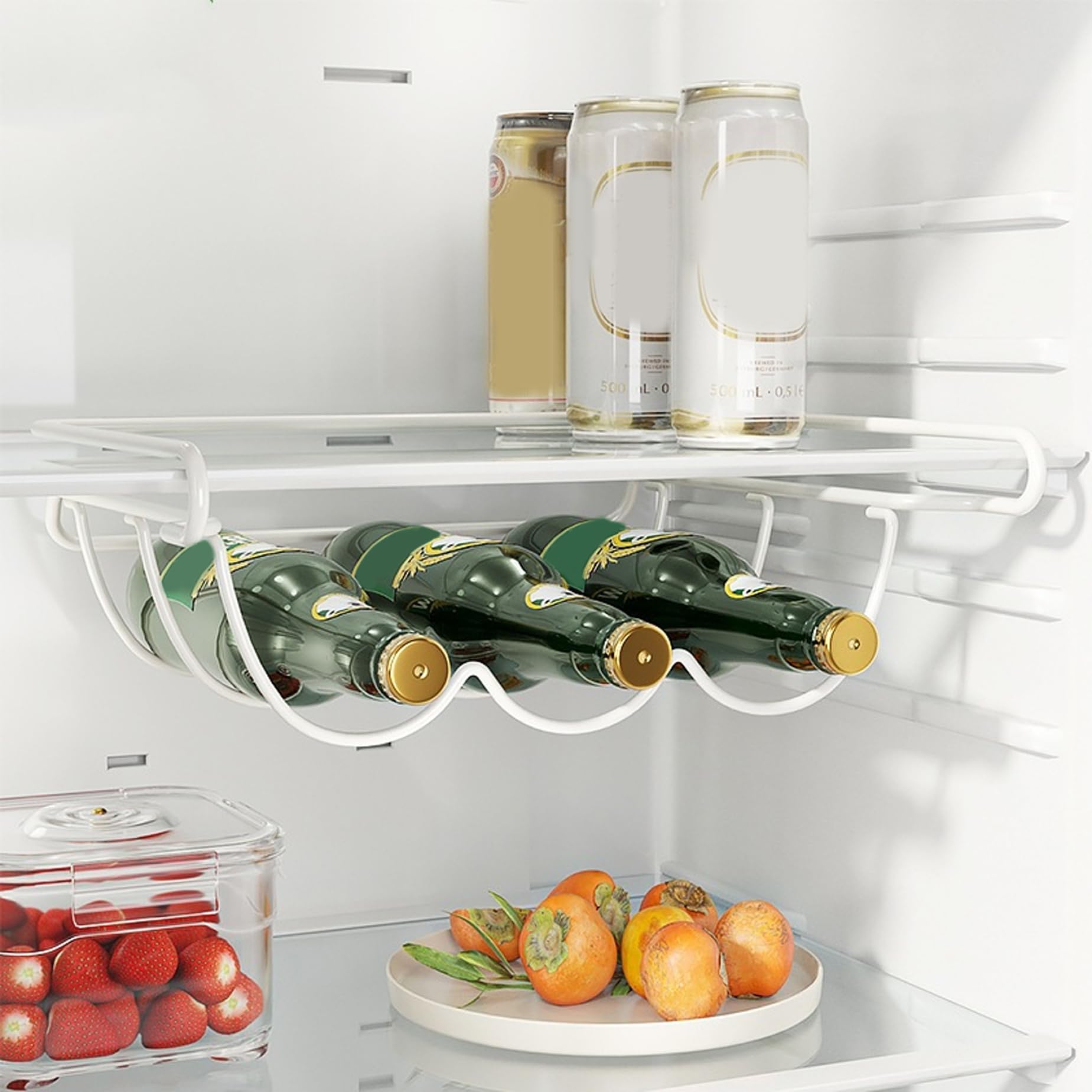 Kühlschrank-Weinregal für 3 Flaschen, stabiles Weinregal aus Eisen für den Kühlschrank, stabil und rutschfest, gewellt für den, platzsparender weißer Halter für die Verwendung im Kühlschr