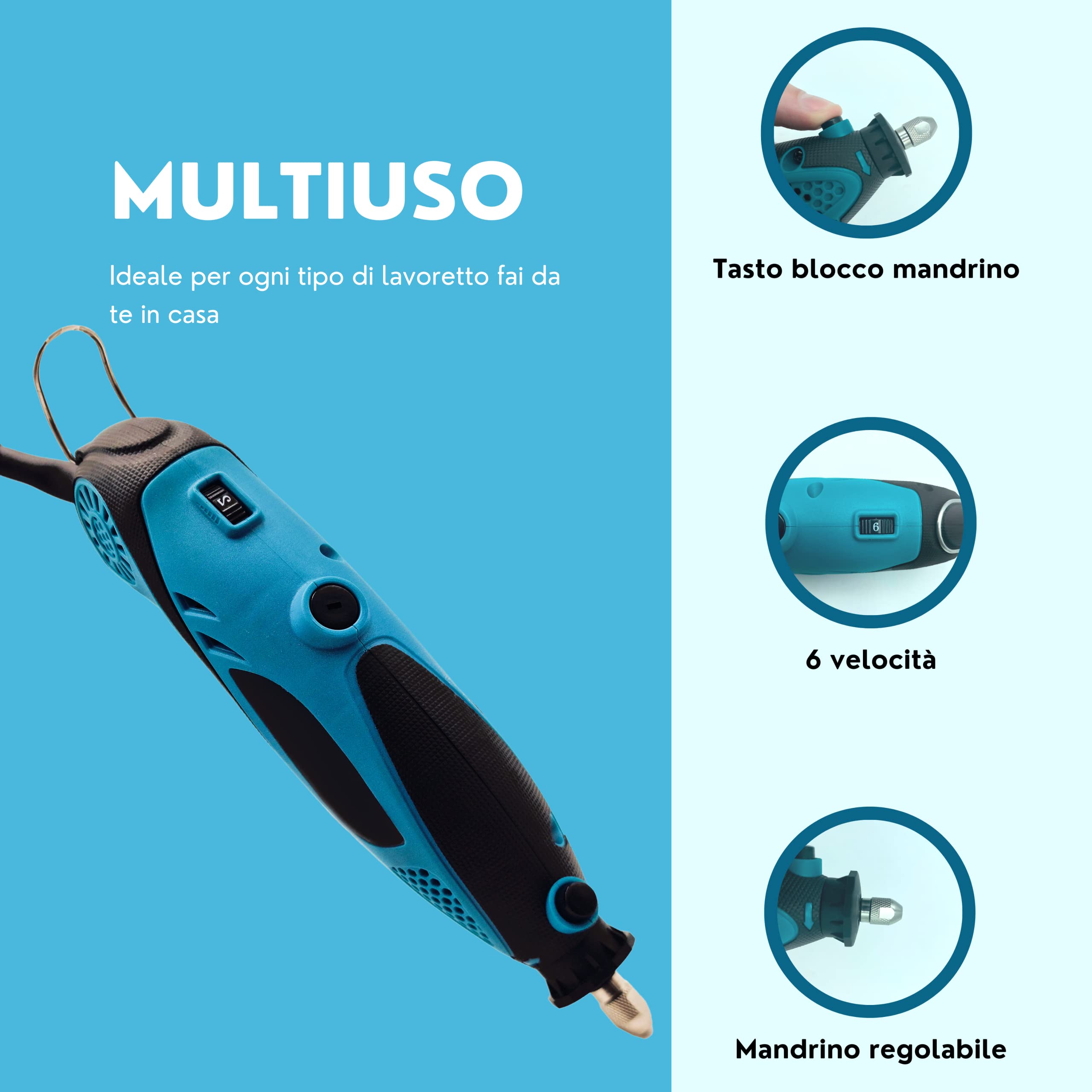 MAKA Trapano Multifunzione 6 Velocità con 211 Pezzi per Levigare Incidere e Perforare Mini Smerigliatrice 135W 23cm Lunghezza (211 pcs 135W)