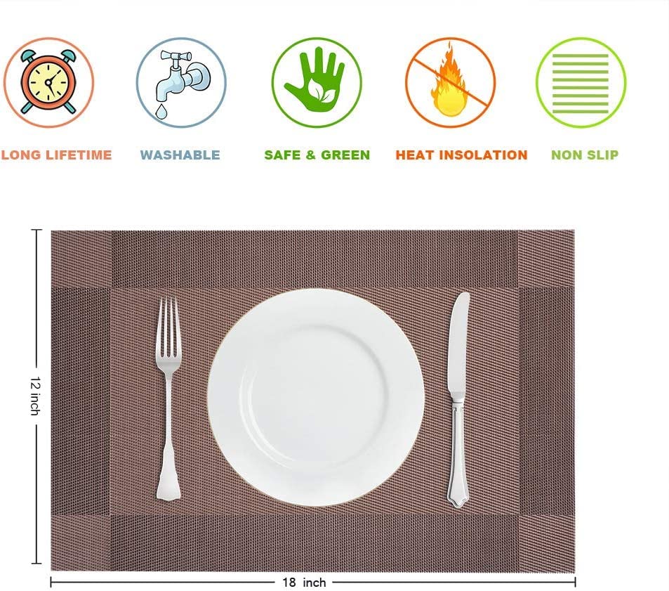 Image of Dining Table Placemats & Runner Set - Heat Resistant, Washable & Stain Resistant Woven Vinyl Mats | Table Runner & 6 Placemats Set for Stylish Dining (45x30 cm Placemats, 180x30 cm Runner)