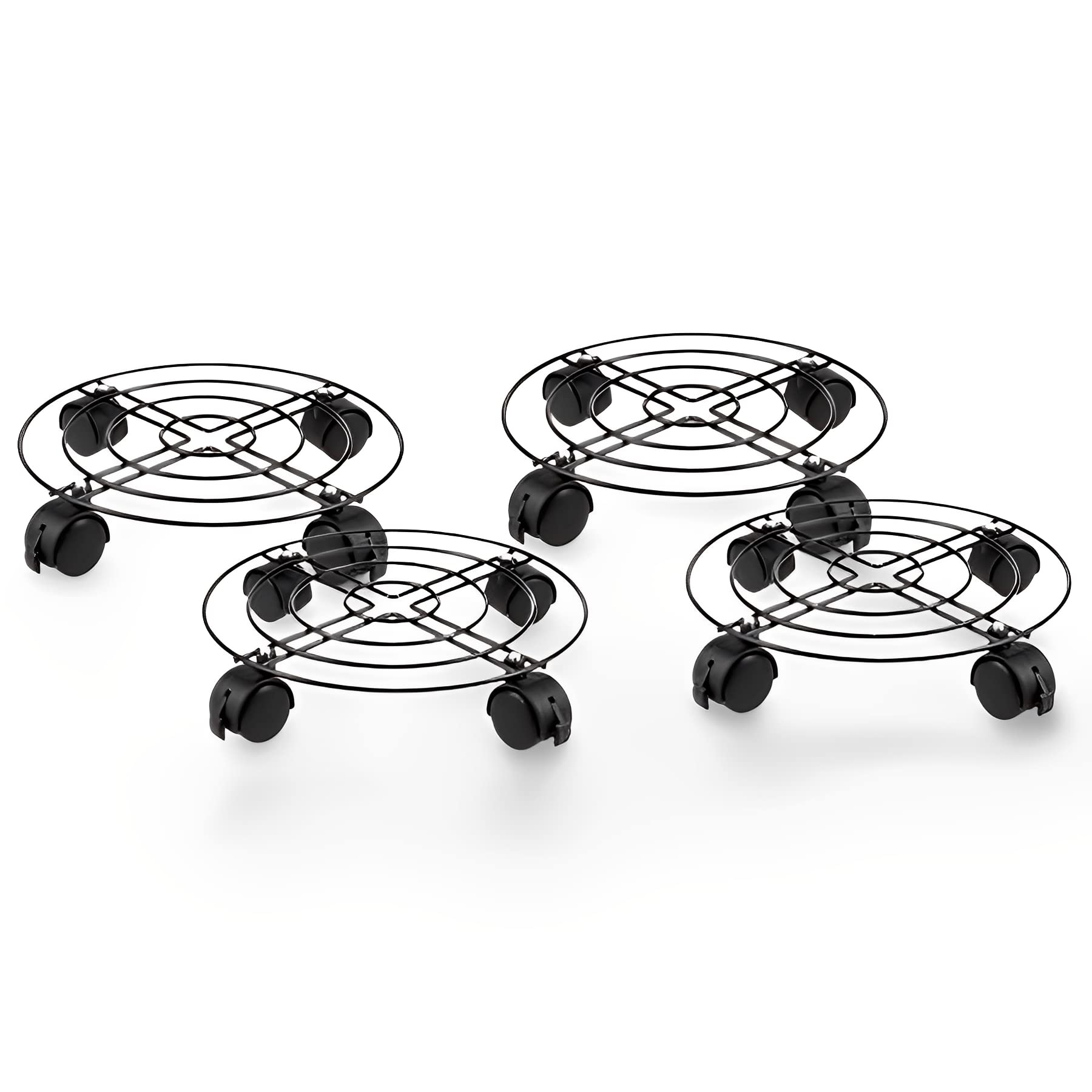 Unibos | LOCKABLE | Plant Caddy with Wheels | HEAVY DUTY | 27cm Round Metal Potted Trolley | Movable Plant Pot Stands | Home & Garden | Metal Plant Dolly Stand Plant Holder | Universal | Pack of 4
