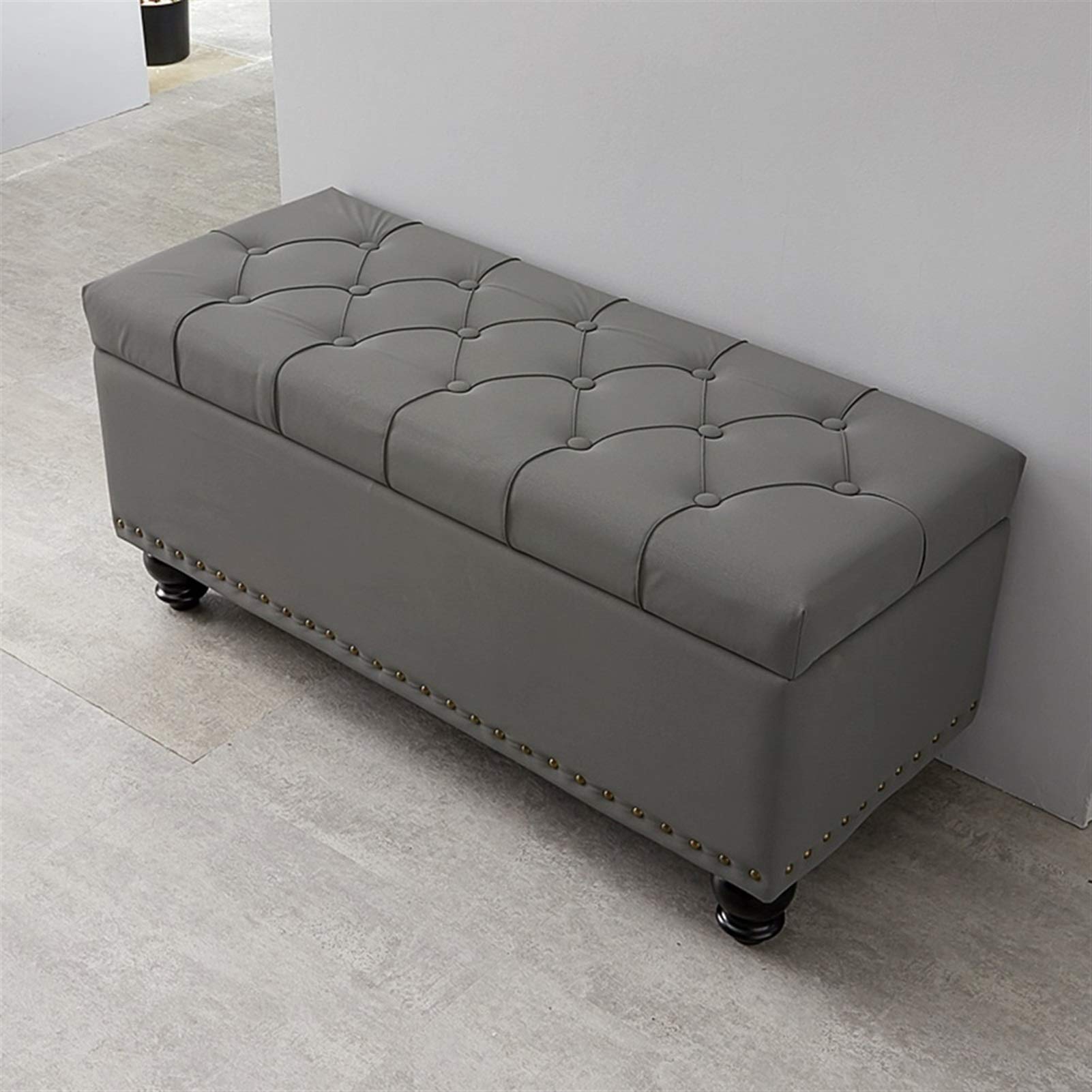 Coffre à jouets touffeté Footol – Banc de loisirs avec pieds en bois massif 60 x 40 x 45 cm en similicuir (couleur : gris)